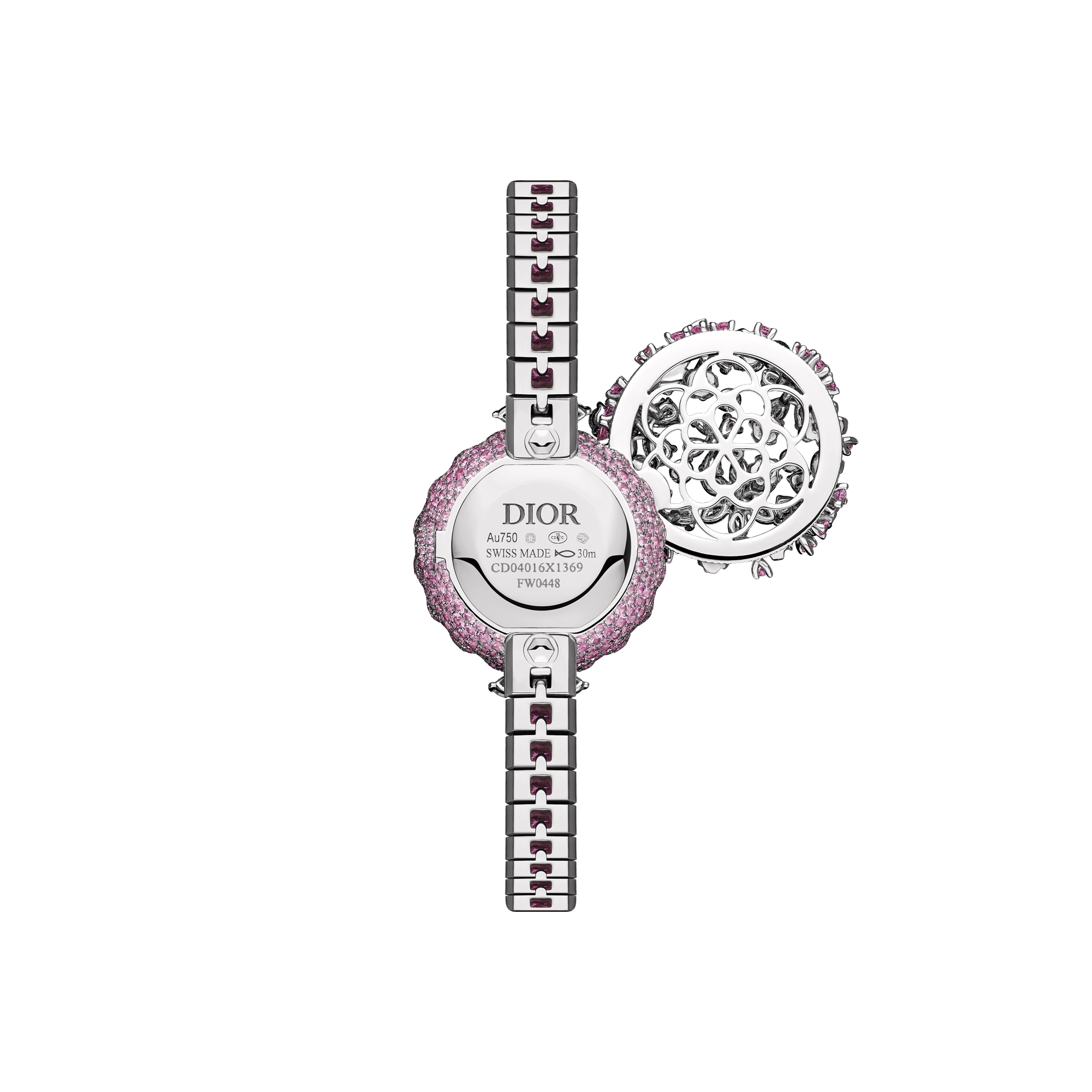 La D de Dior Précieuse à Secret Les Jardins de la Couture N°2 Ø 21 MM, White Gold, Diamonds, Pink Sapphires, Spinels, Tsavorites and Emeralds E11