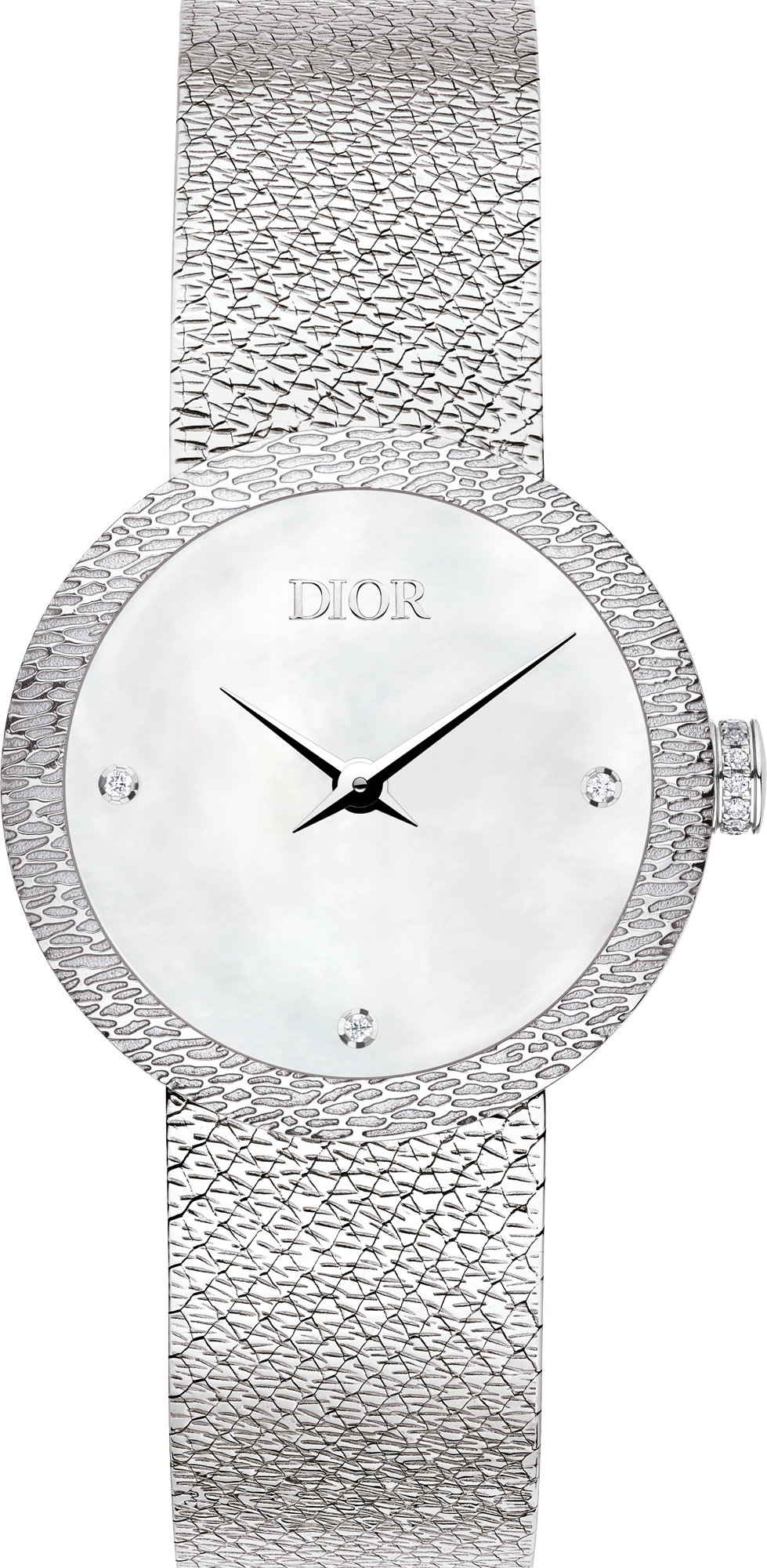 DIOR La D De Dior Satine O 25 Mm Steel White Mother Of Pearl And Diamonds Women