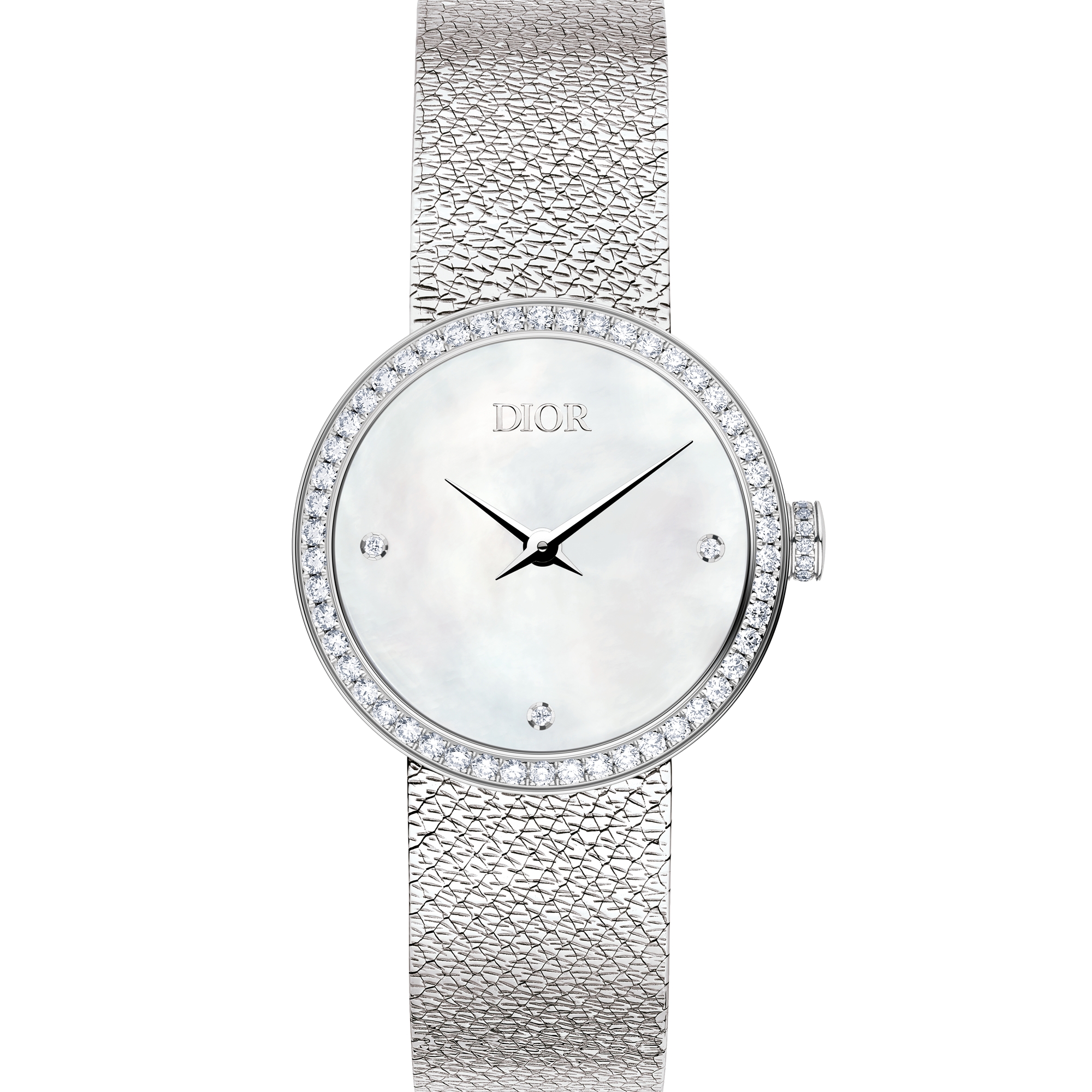 La D de Dior Satine 直径25mmケース スチール・マザーオブパール・ダイヤモンド E06