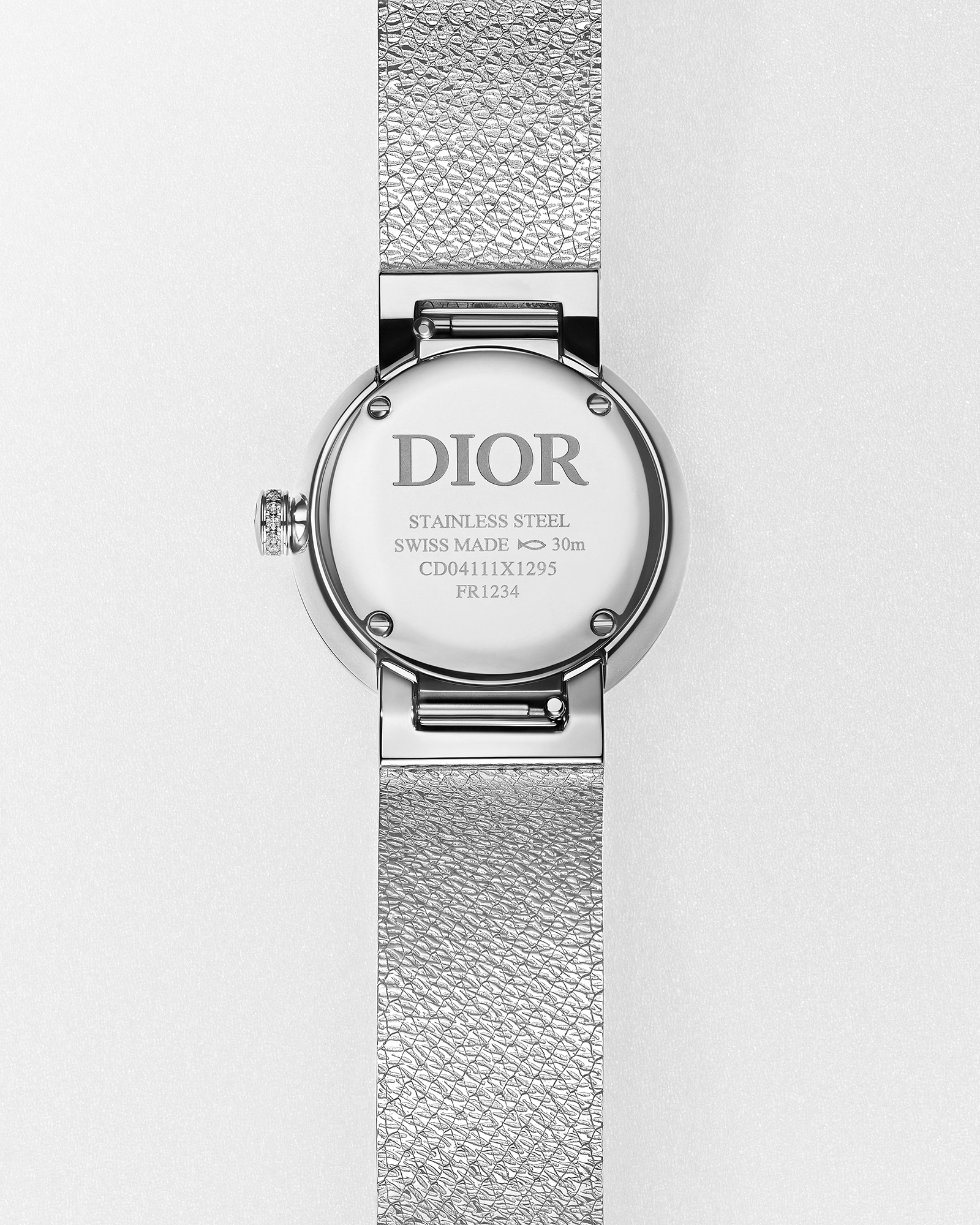 La D de Dior Satine Ø 25 MM, Steel, Pink Mother-Of-Pearl and Diamonds E04