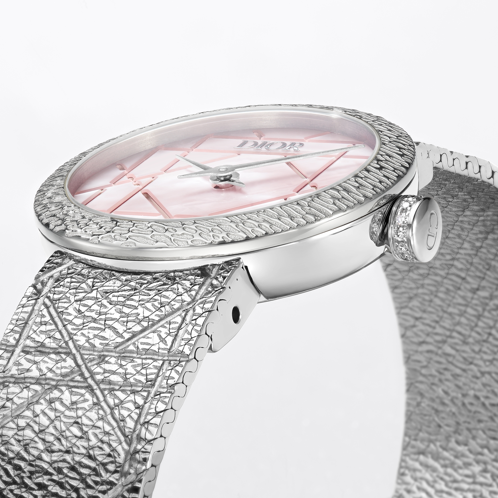 La D My Dior Ø 25 MM, Steel, Pink Mother-Of-Pearl and Diamonds E03