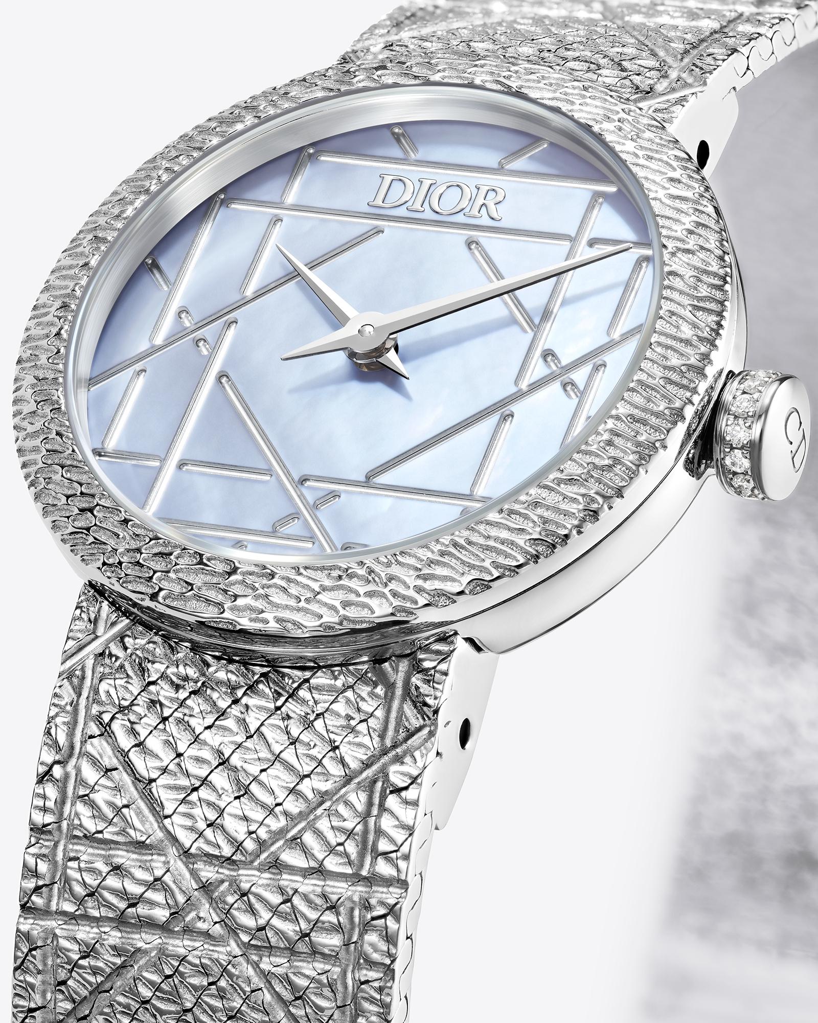 La D My Dior Ø 25 MM, Steel, Gray Mother-Of-Pearl and Diamonds E03