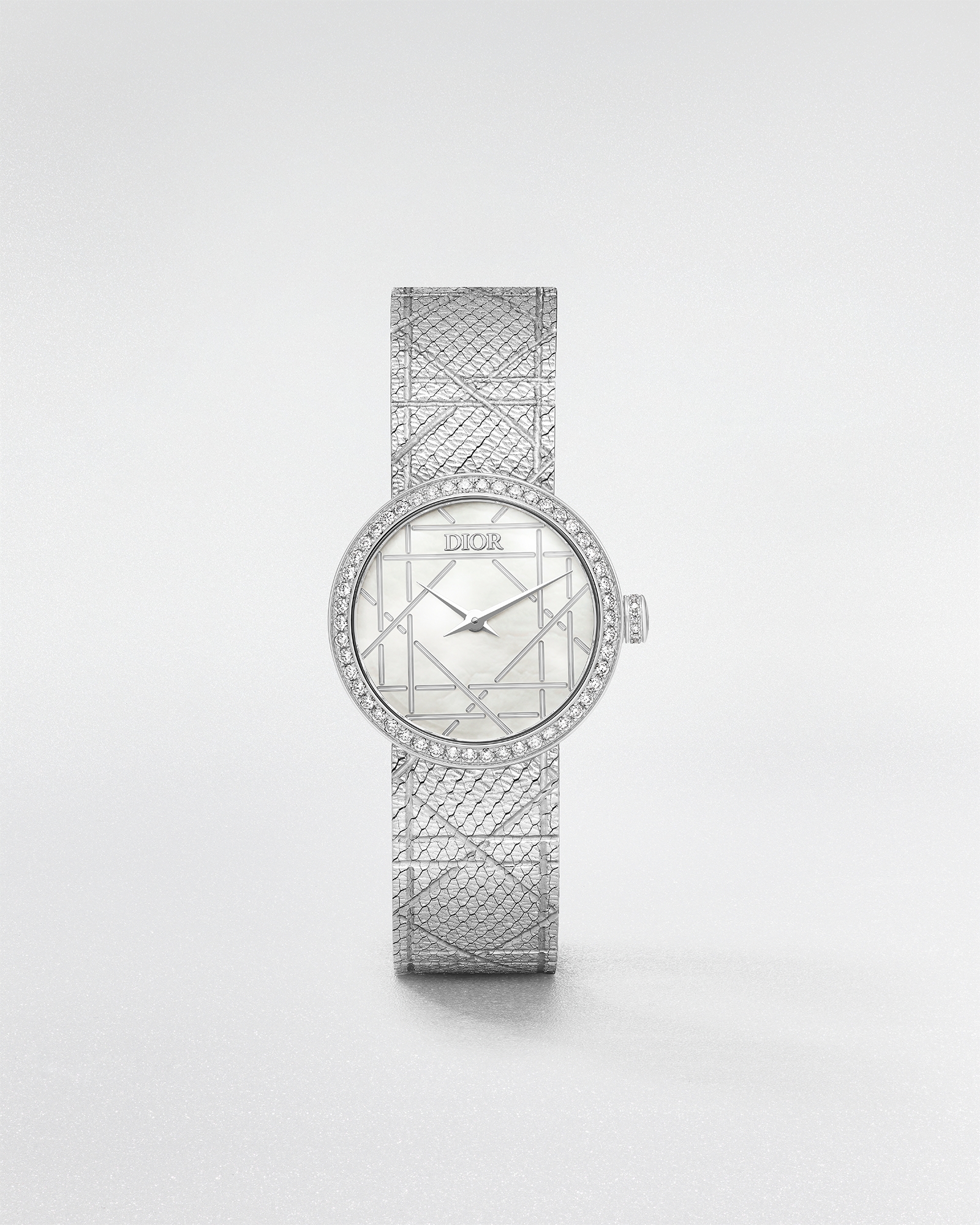 La D My Dior 直徑 25 公釐，精鋼、鑽石和珍珠母貝 E01