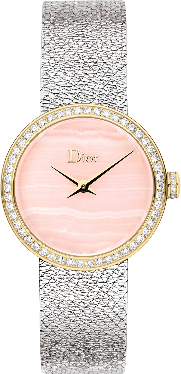 La D de Dior Satine O 25 mm Steel Yellow Gold Aragonite and Diamonds DIOR