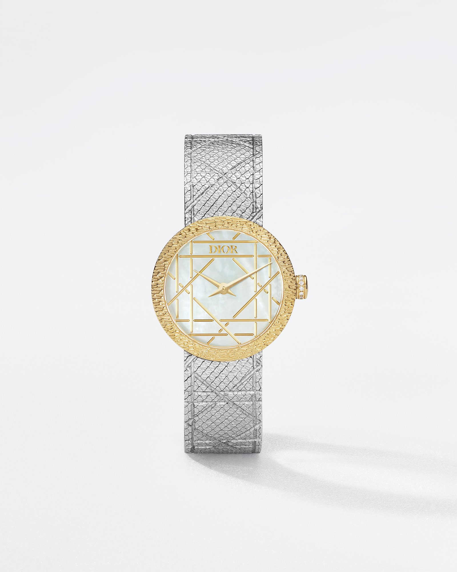 La D My Dior Ø 25 MM, Steel, Yellow Gold, White Mother-Of-Pearl and  Diamonds | DIOR