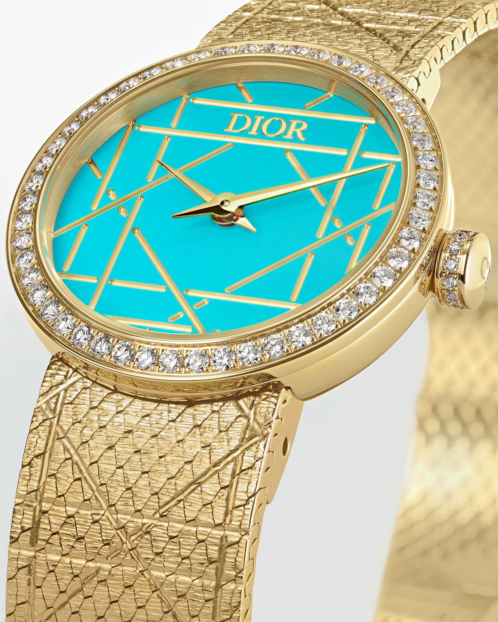 La D My Dior Ø 25 mm, Gelbgold, Lack in Türkis und Diamanten E02