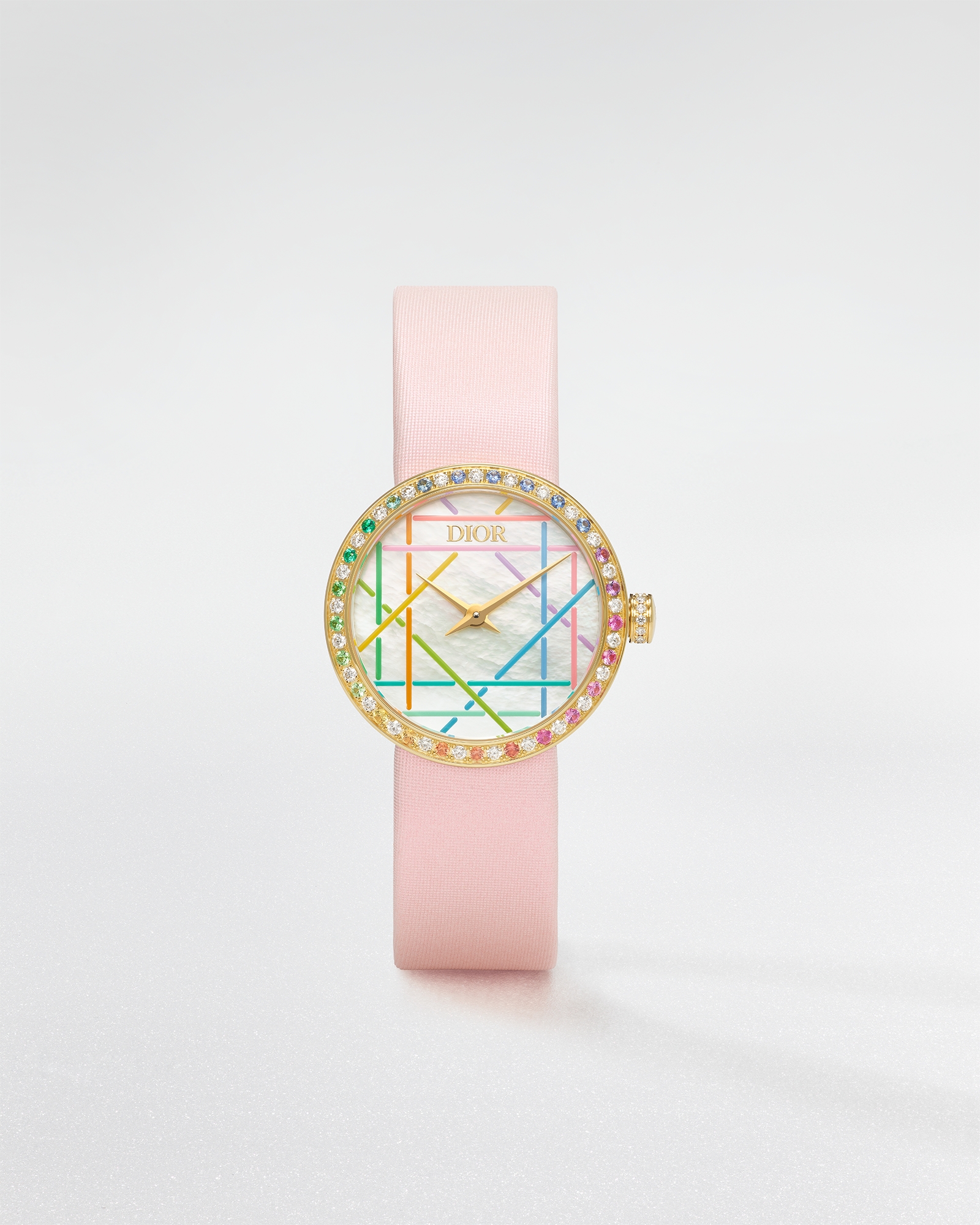 라 디 마이 디올 Ø25mm, 옐로우골드, 다이아몬드, 마더 오브 펄, 컬러 스톤 E01