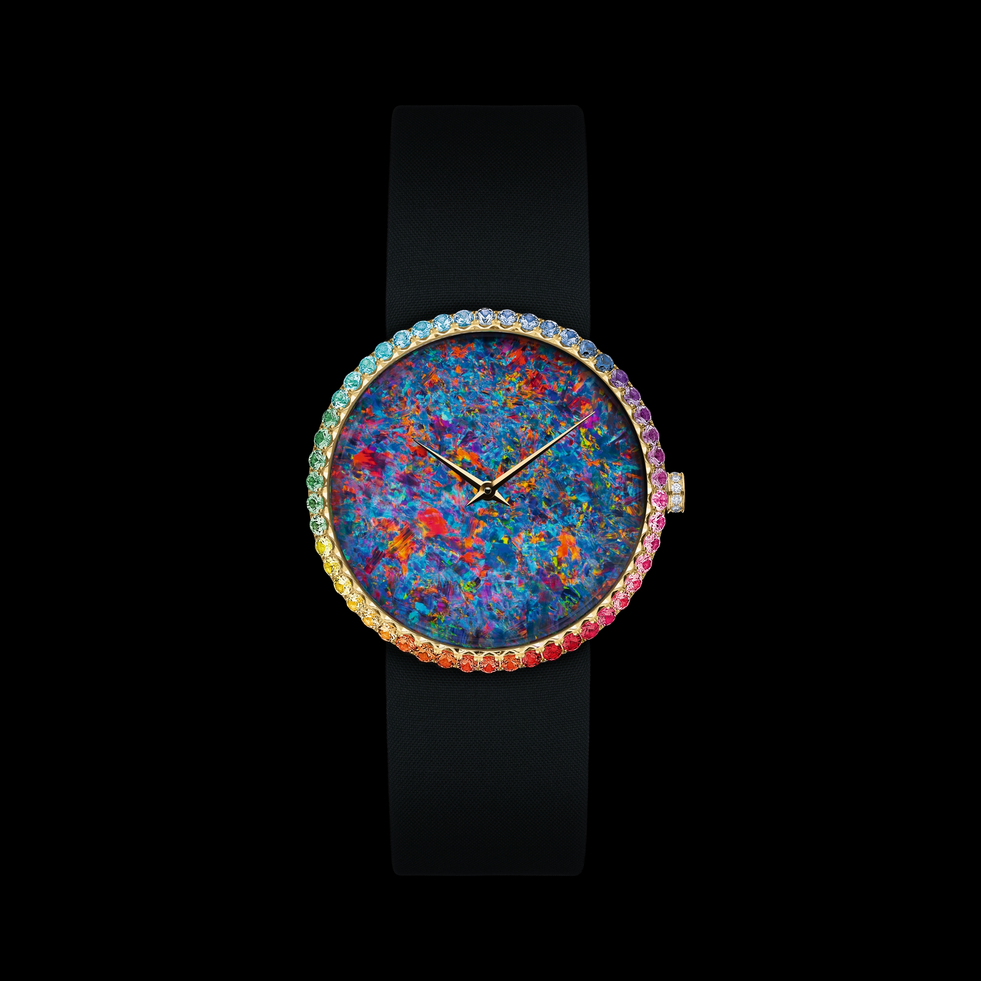 La D de Dior Opal Ø 38 mm, Yellow Gold, Diamonds and Ornamental Stones, Automatic Movement E01