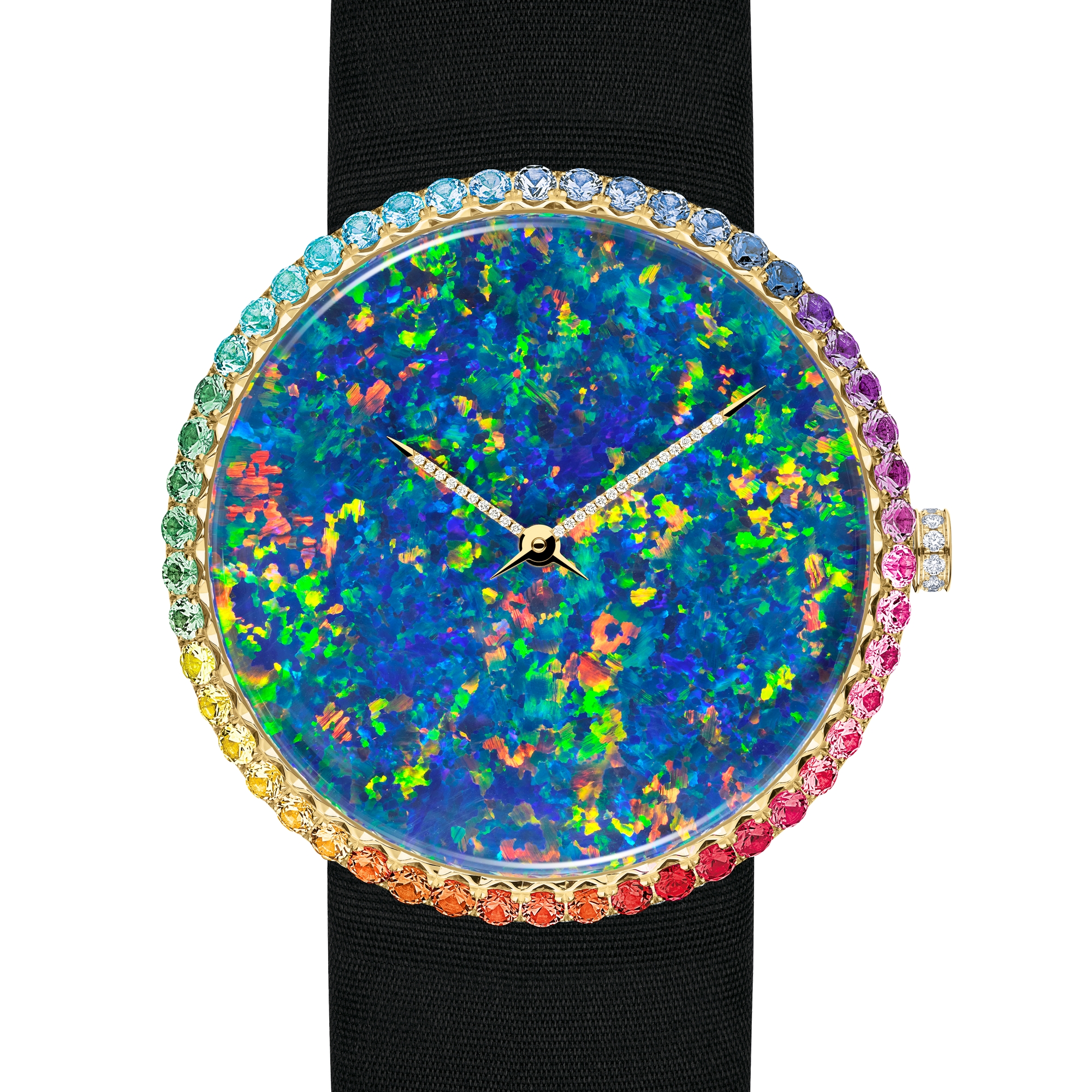 La D de Dior Opal Ø 38 mm, Yellow Gold, Diamonds and Ornamental Stones, Automatic Movement E11