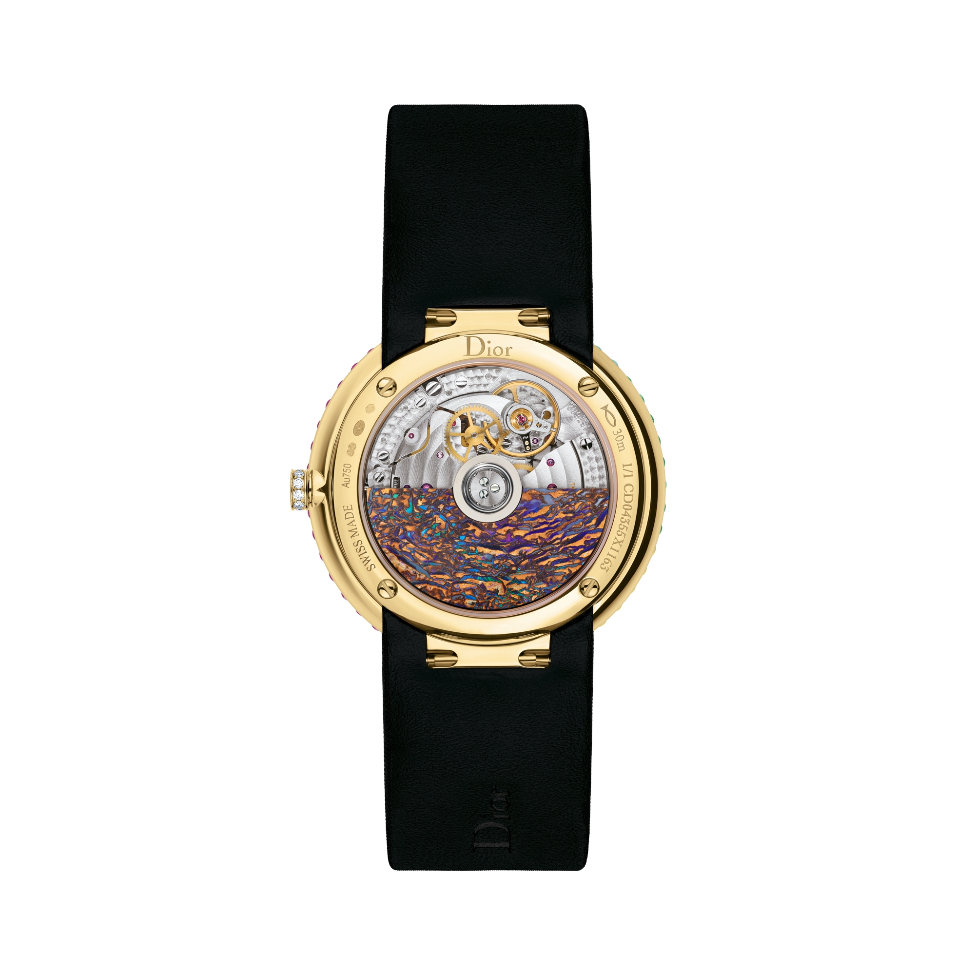 La D de Dior Opal Ø 38 mm, Yellow Gold, Diamonds and Ornamental Stones, Automatic Movement E13