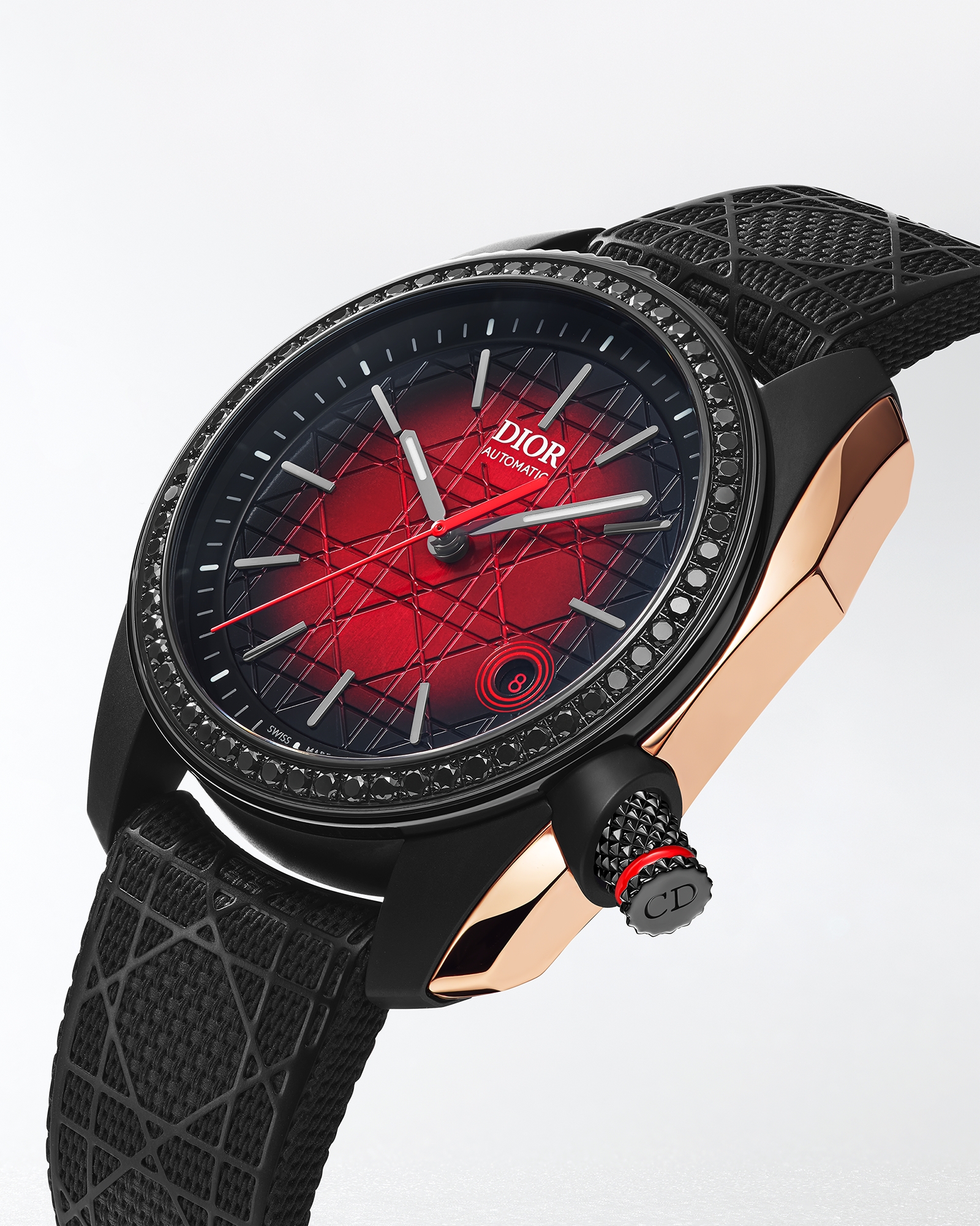 Chiffre Rouge Ø 38 MM, Automatic, Black Ultramatte Steel, Pink Gold Bumper, Black Diamonds E02