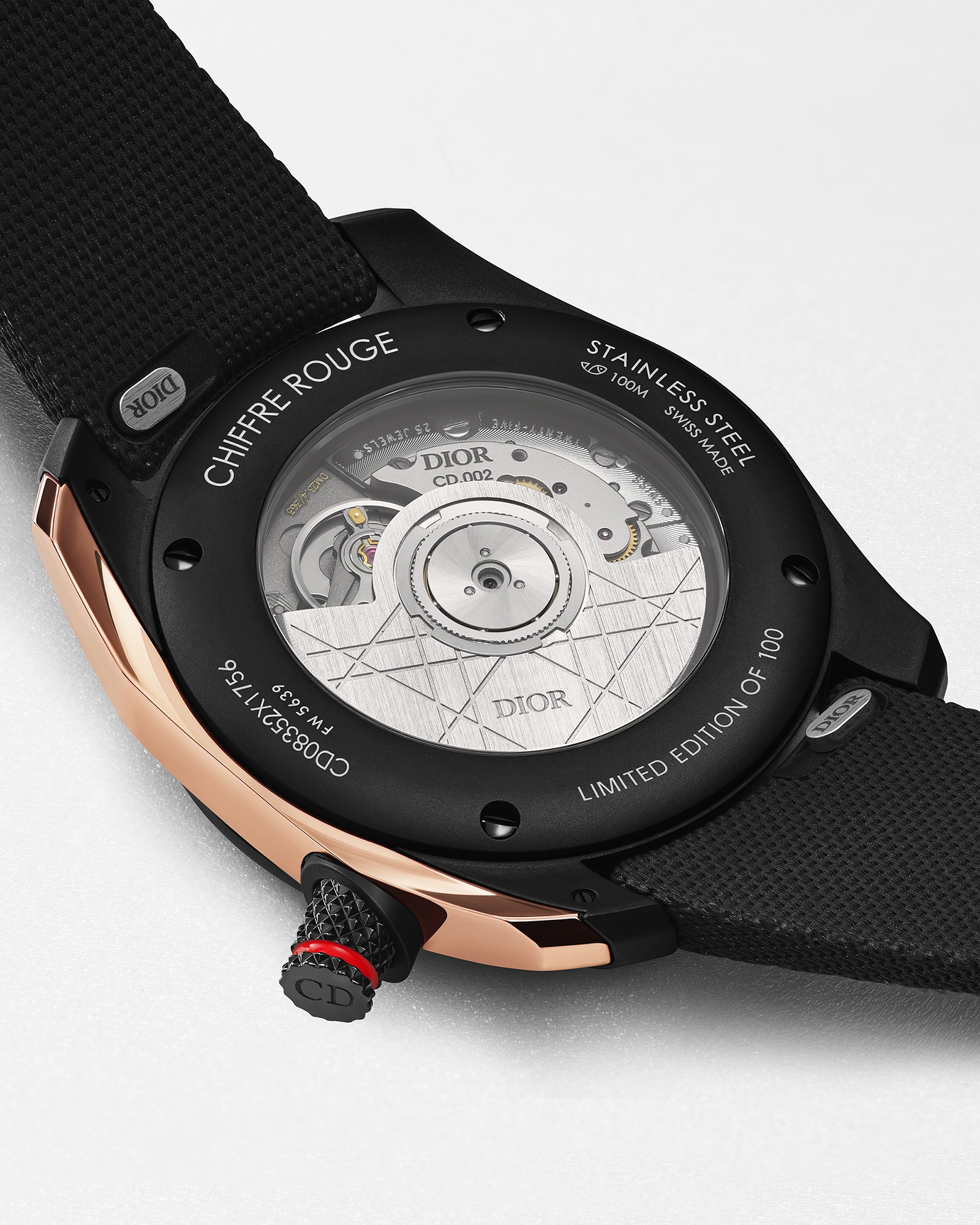 Chiffre Rouge Ø 38 MM, Automatic, Black Ultramatte Steel, Pink Gold Bumper, Black Diamonds E05