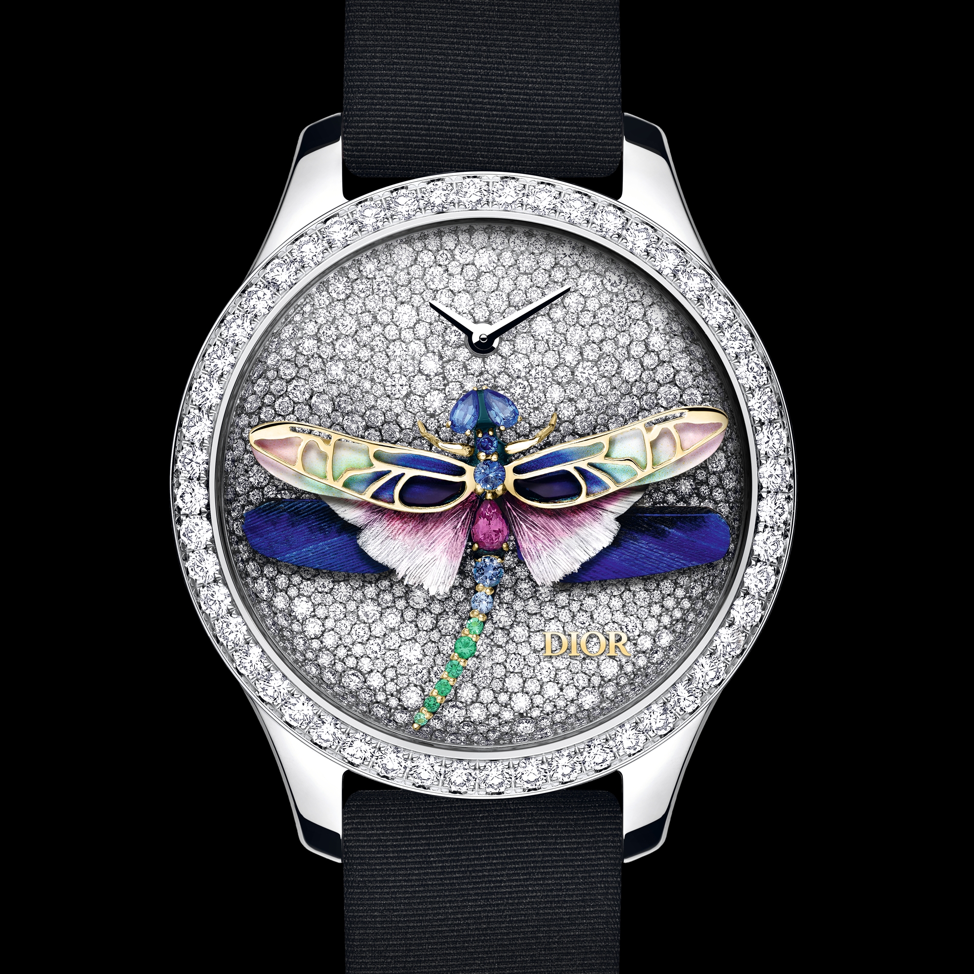 Dior Grand Soir Libellule Ø 36 mm, white gold, diamonds and ornamental stones E05