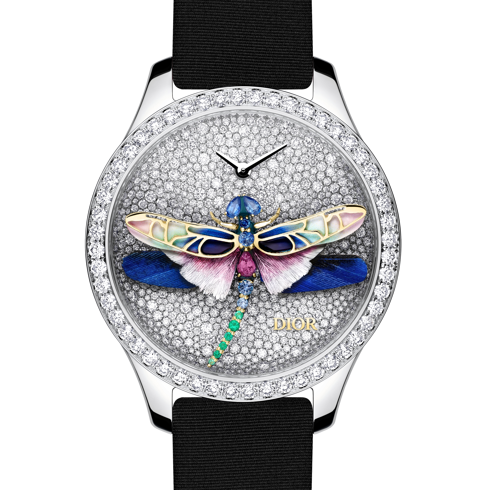 Dior Grand Soir Libellule Ø 36 mm, white gold, diamonds and ornamental stones E12