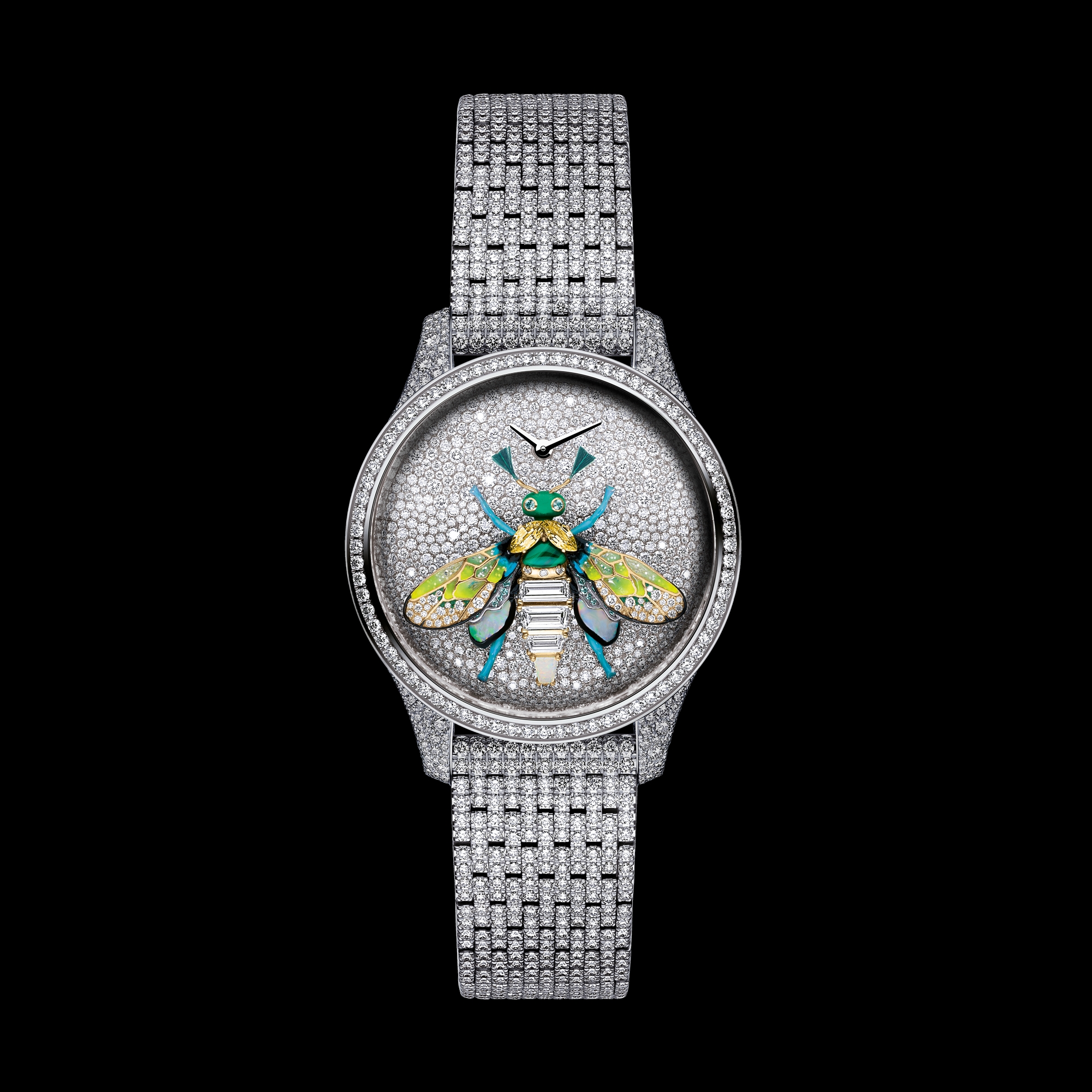 Dior Grand Soir Queen Bee N°2 시계 Ø36mm, 화이트골드 & 다이아몬드, 장식용 스톤 E01