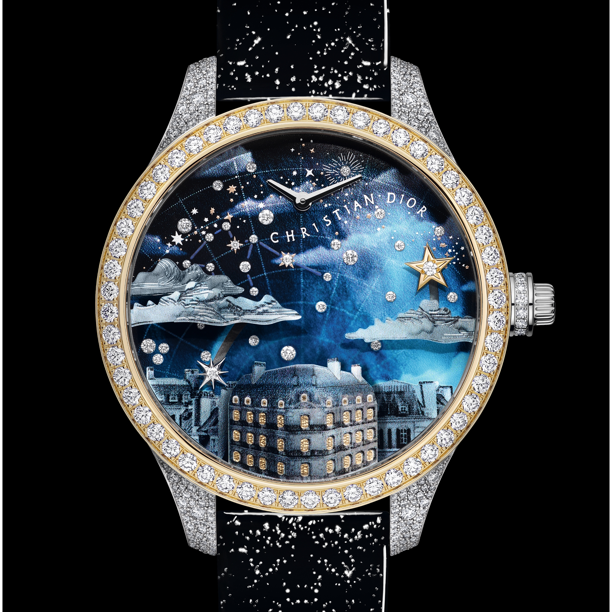 Dior Grand Soir Automate Étoile de Monsieur Dior Ø 38 mm, Gelbgold, Weißgold, Diamanten und Perlmutt E05