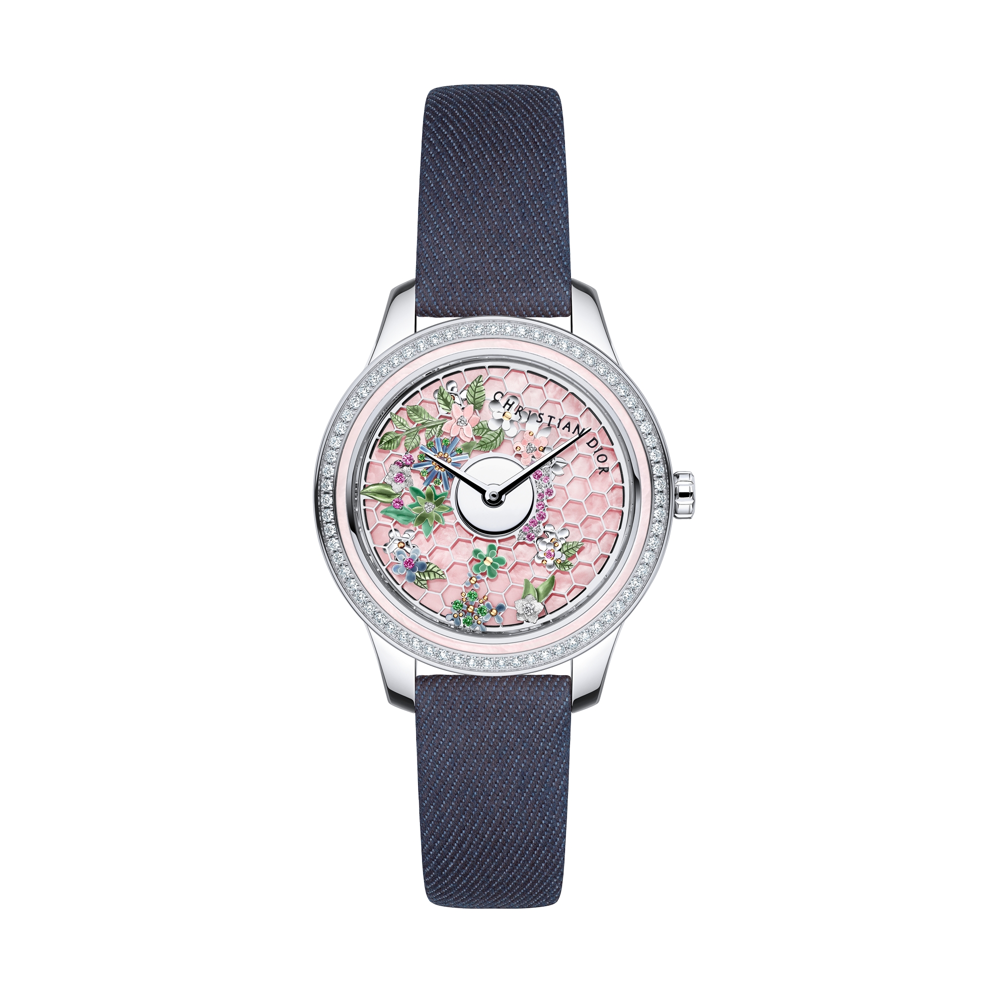 Dior Grand Bal Broderie Florale Ø 36 mm, Automatic Movement, Steel, White Gold, Pink Mother-Of-Pearl and Diamonds E08