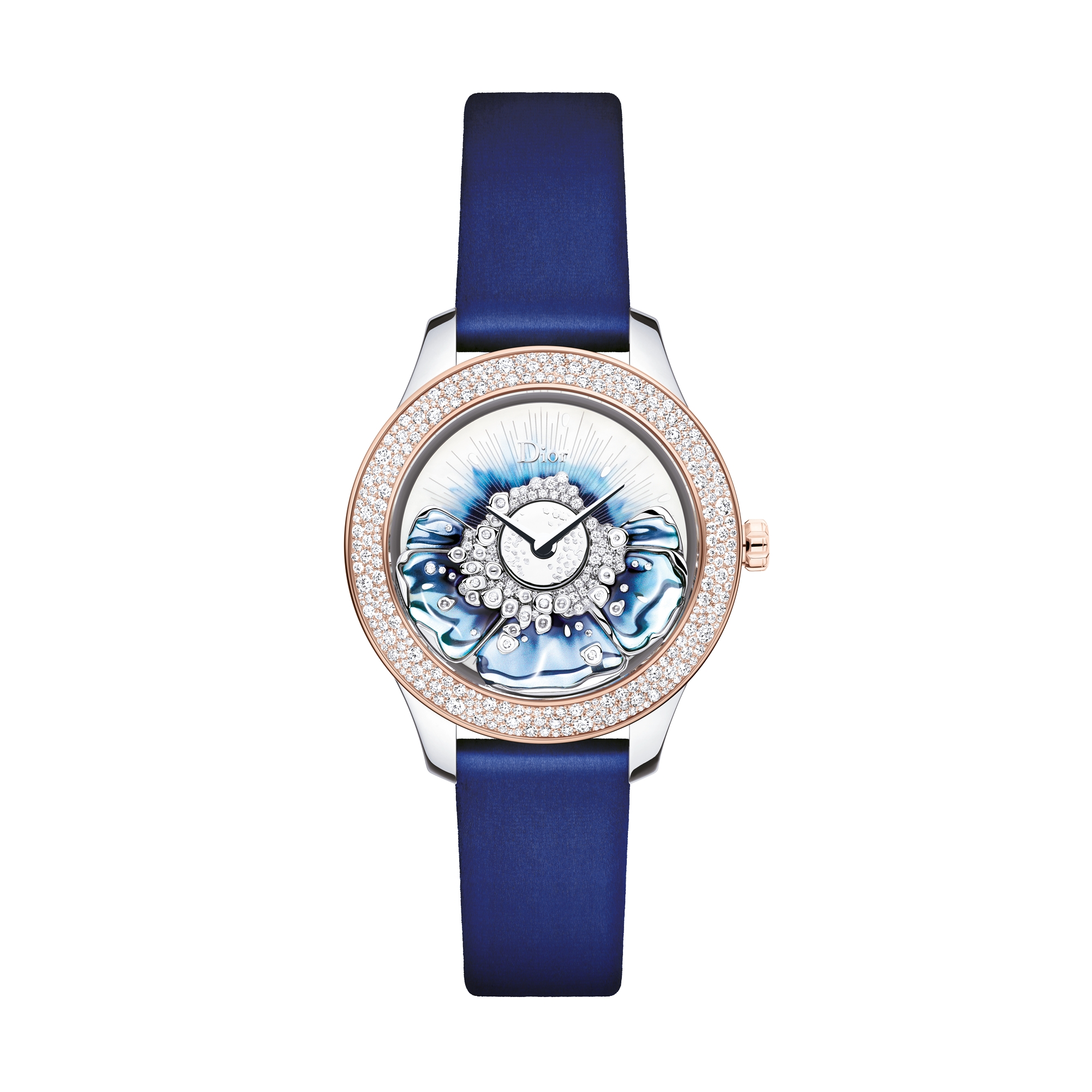 ساعة Dior Grand Bal Miss Dior قطر 36 مم، آلية حركة أوتوماتيكية، فولاذ وذهب أبيض وزهري وألماس E01
