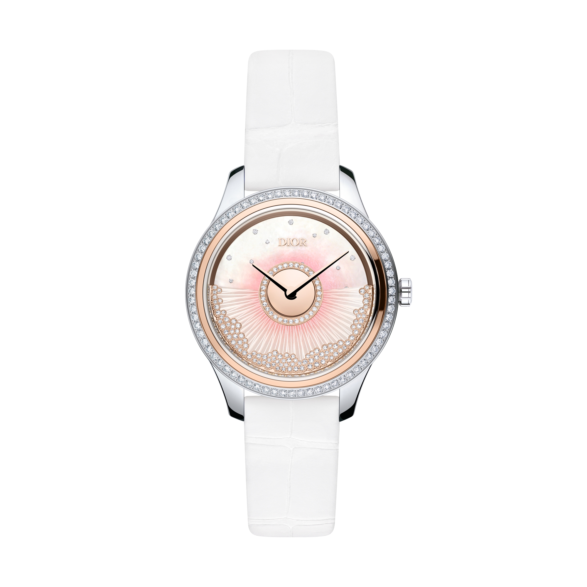 Dior Grand Bal Drapée Ø 36 mm, Automatic Movement, Steel, Pink Gold, Mother-Of-Pearl and Diamonds E02