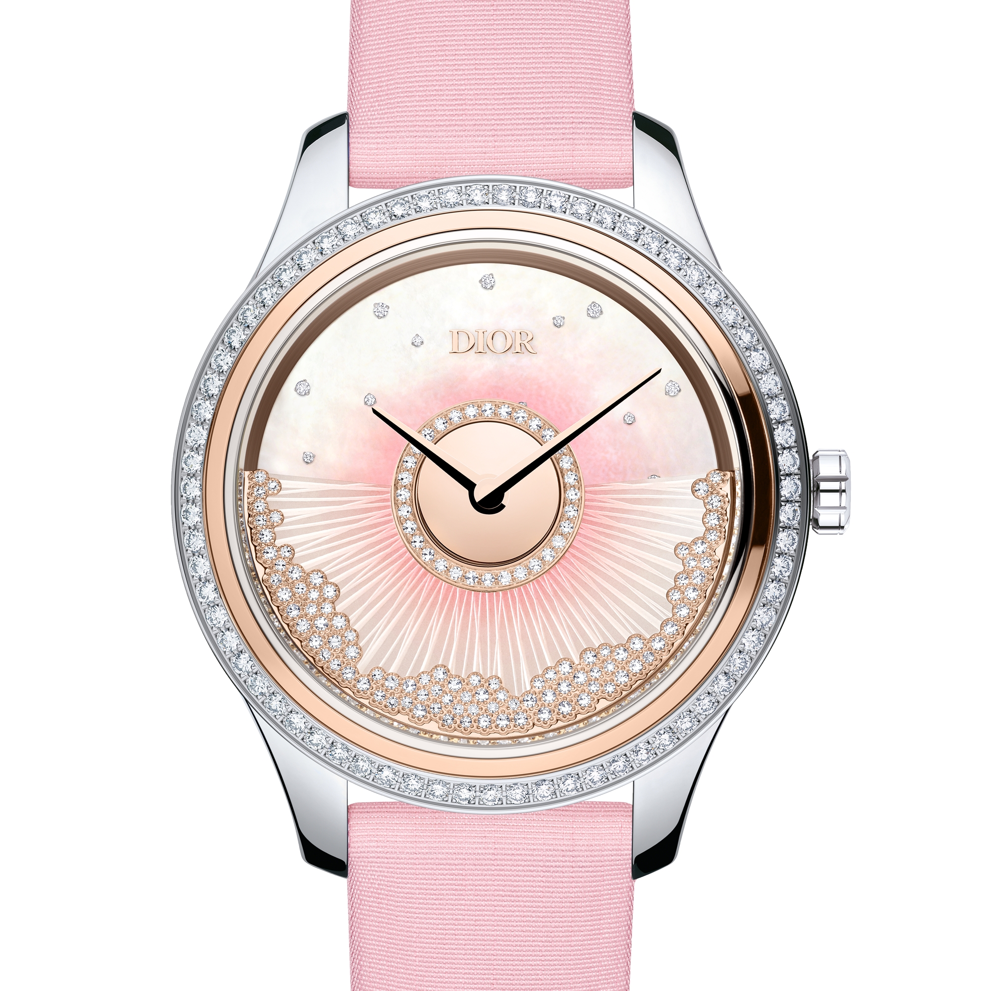 Dior Grand Bal Drapée Ø 36 mm, Automatic Movement, Steel, Pink Gold, Mother-Of-Pearl and Diamonds E06