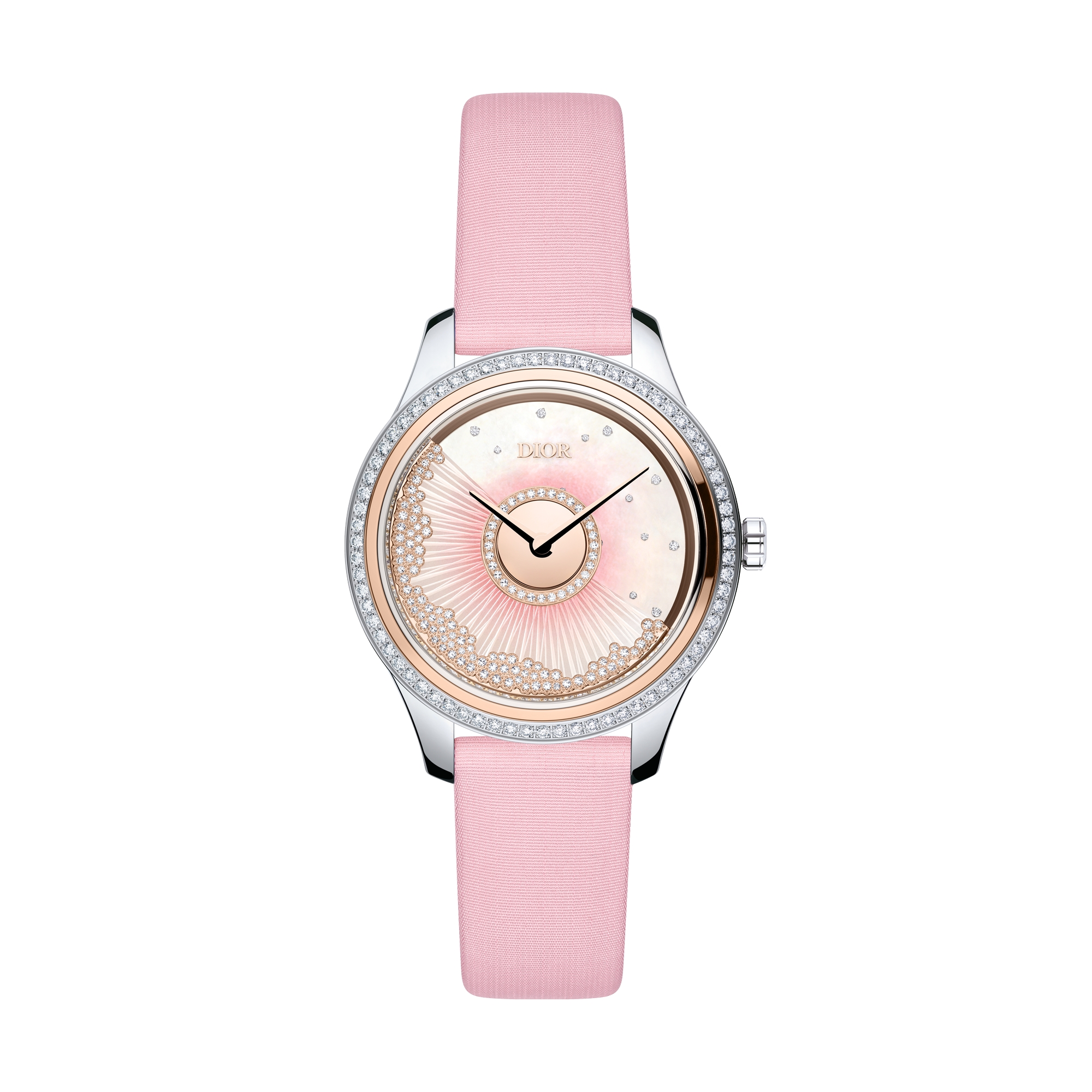 Dior Grand Bal Drapée Ø 36 mm, Automatic Movement, Steel, Pink Gold, Mother-Of-Pearl and Diamonds E08