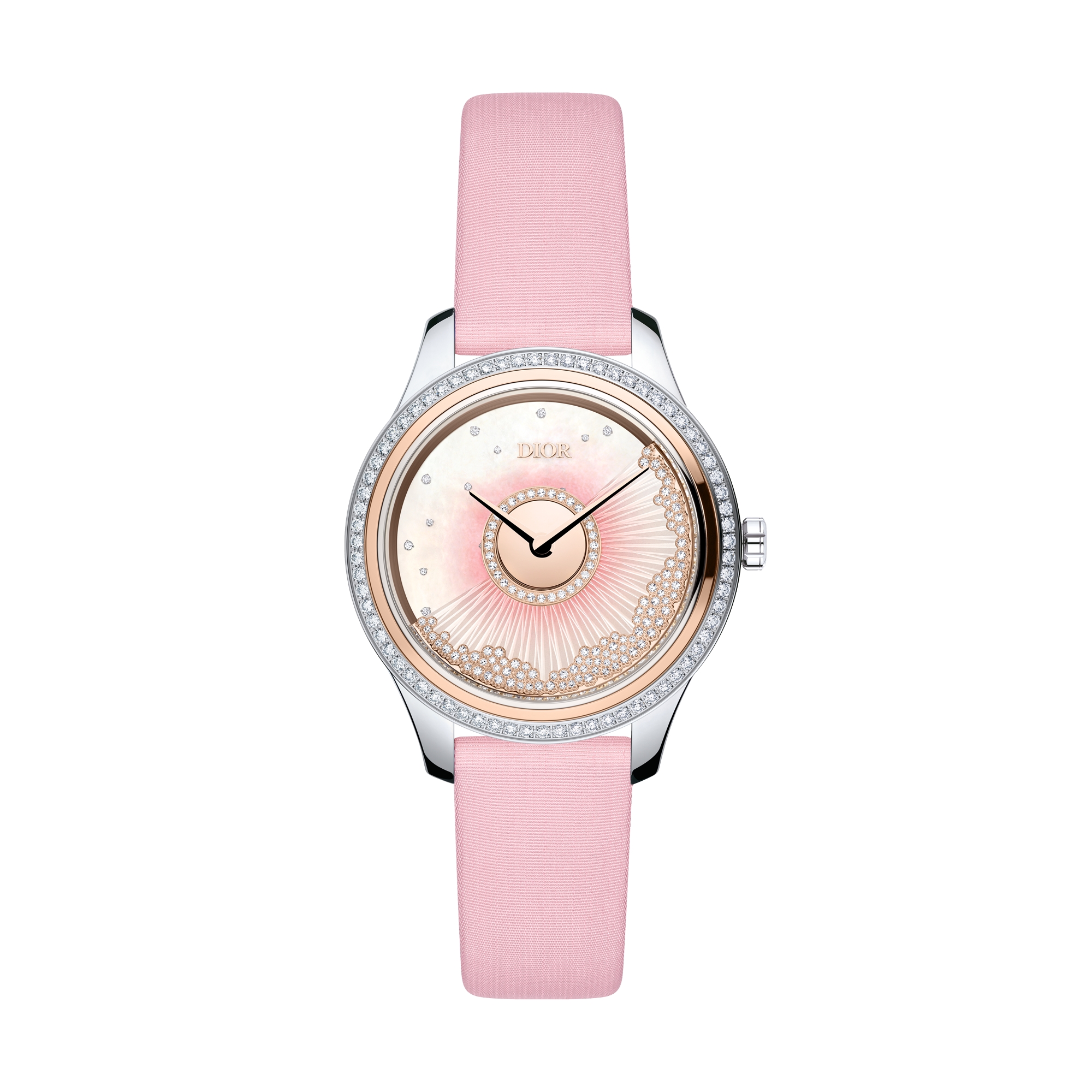 Dior Grand Bal Drapée Ø 36 mm, Automatic Movement, Steel, Pink Gold, Mother-Of-Pearl and Diamonds E09