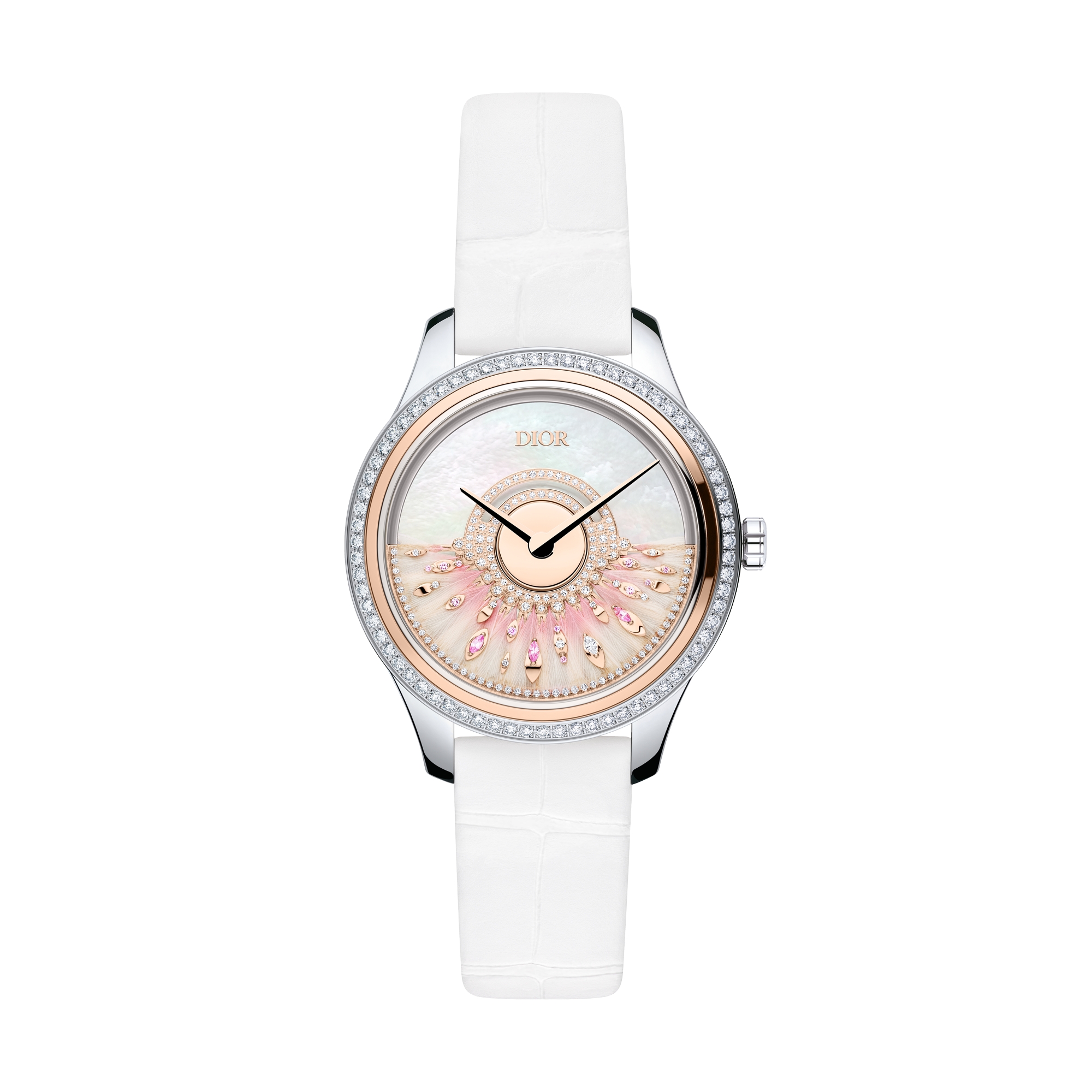 Dior Grand Bal Plumes Précieuses Ø 36 mm, Automatikwerk, Stahl, Roségold, Diamanten und Saphire E02