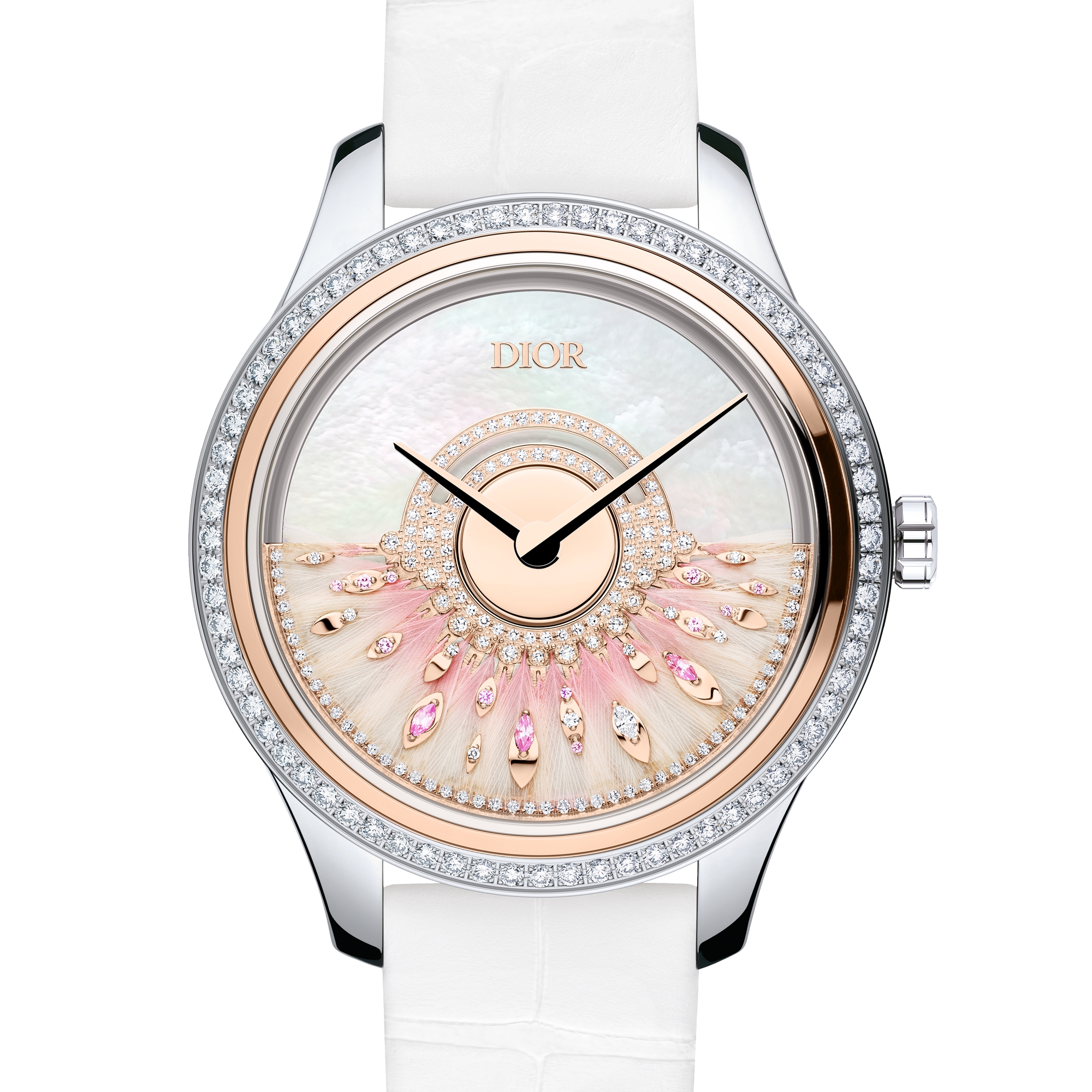 Dior Grand Bal Plumes Précieuses Ø 36 mm, Automatikwerk, Stahl, Roségold, Diamanten und Saphire E04