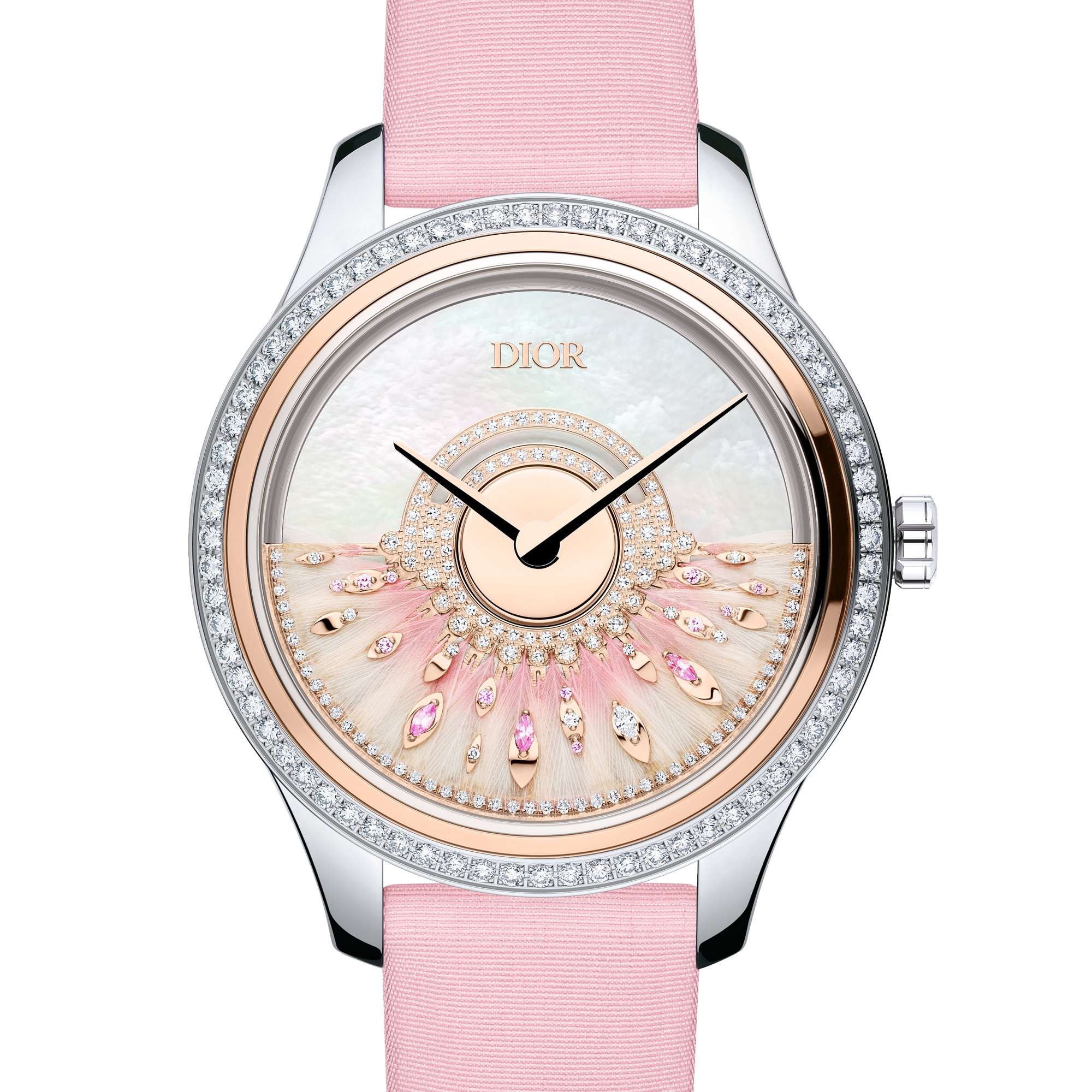 Dior Grand Bal Plumes Précieuses Ø 36 mm, Automatikwerk, Stahl, Roségold, Diamanten und Saphire E06