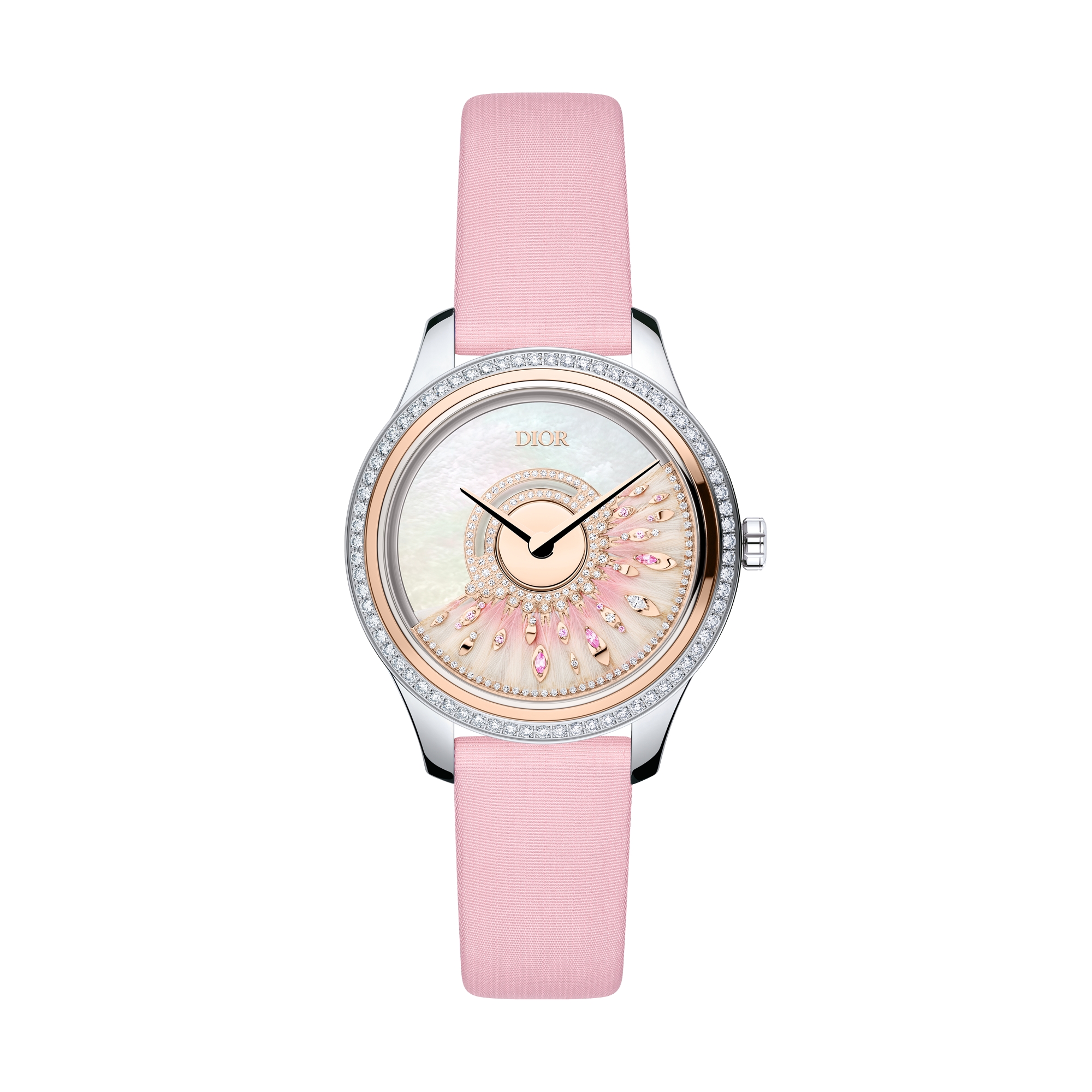 Dior Grand Bal Plumes Précieuses Ø 36 mm, Automatikwerk, Stahl, Roségold, Diamanten und Saphire E09