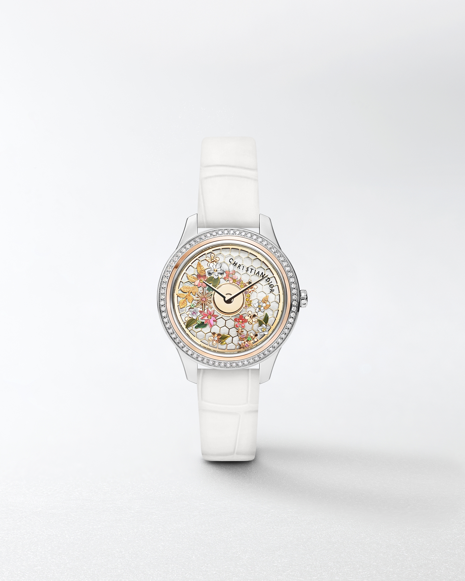 Dior Grand Bal Broderie Florale Ø 36 mm, movimiento automático, acero, oro amarillo, oro rosa y diamantes E01