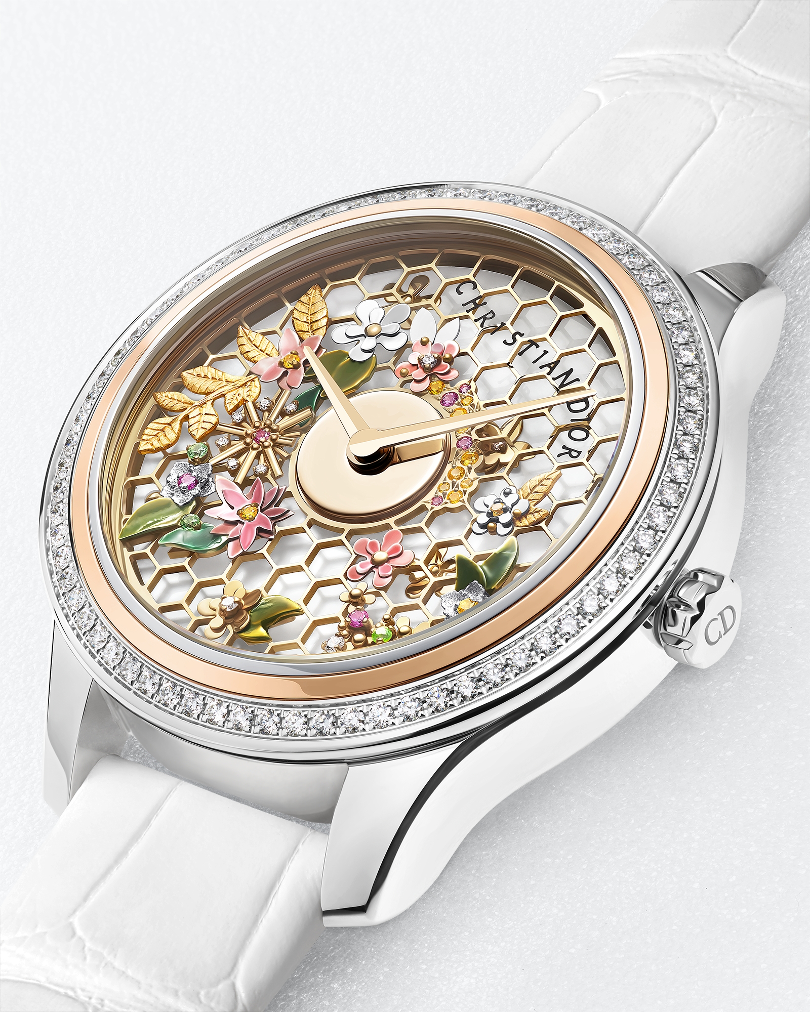 Dior Grand Bal Broderie Florale Ø 36 MM, Automatic Movement, Steel, Yellow Gold, Pink Gold and Diamonds E02