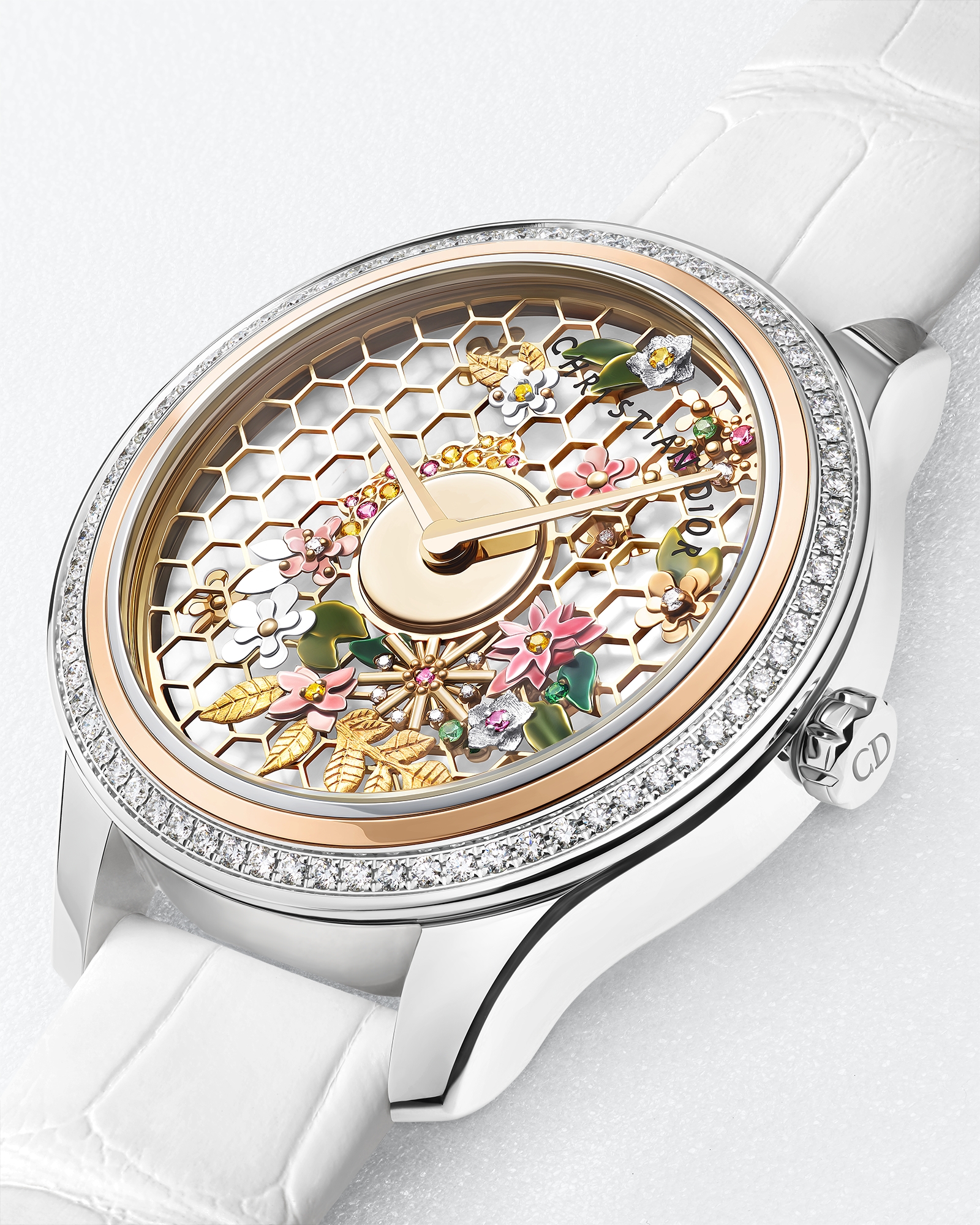 Dior Grand Bal Broderie Florale Ø 36 MM, Automatic Movement, Steel, Yellow Gold, Pink Gold and Diamonds E03
