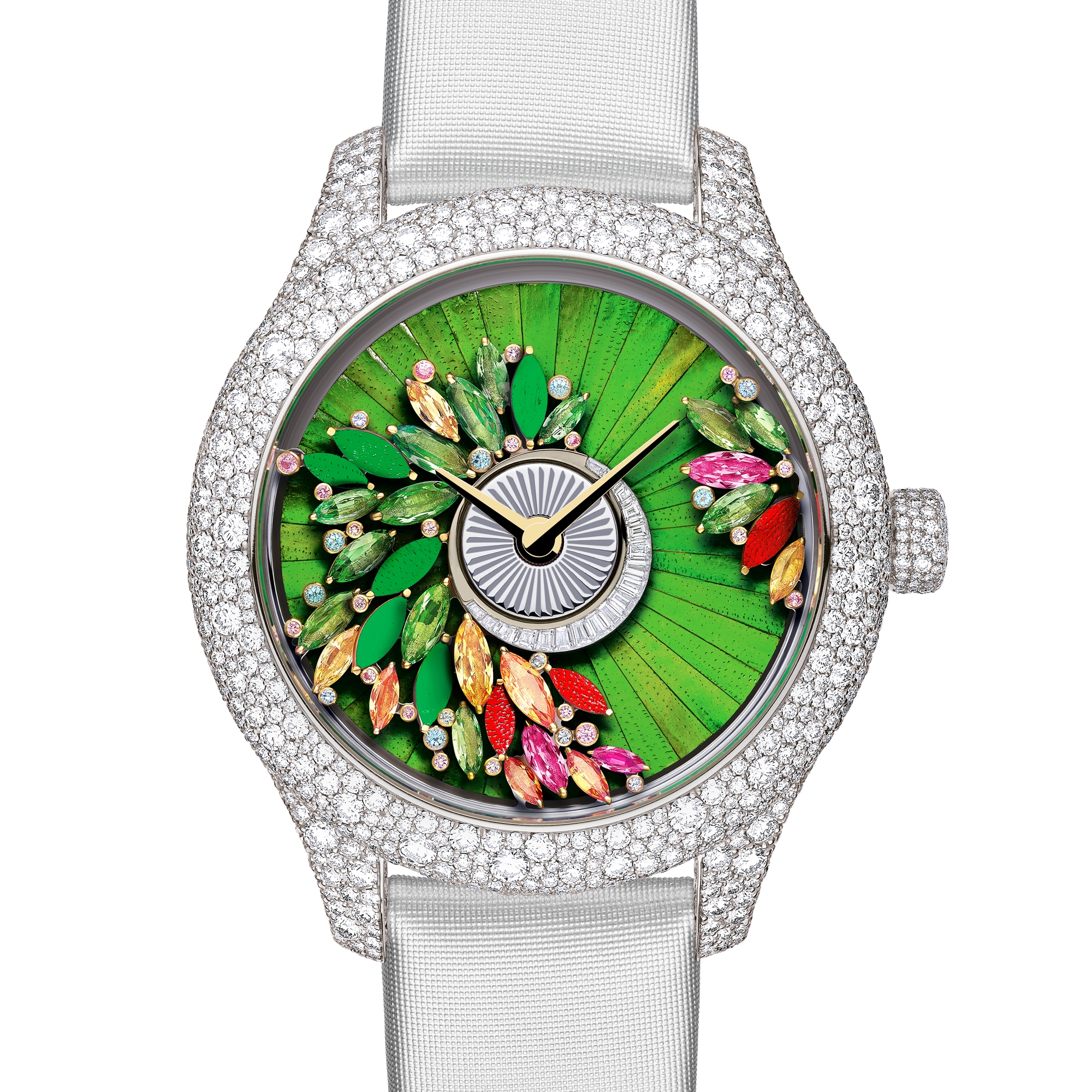 Dior Grand Bal Pièce Unique Parure Tropicale N°3 Ø 36 mm, or blanc, diamants et pierres ornementales, mouvement automatique E11