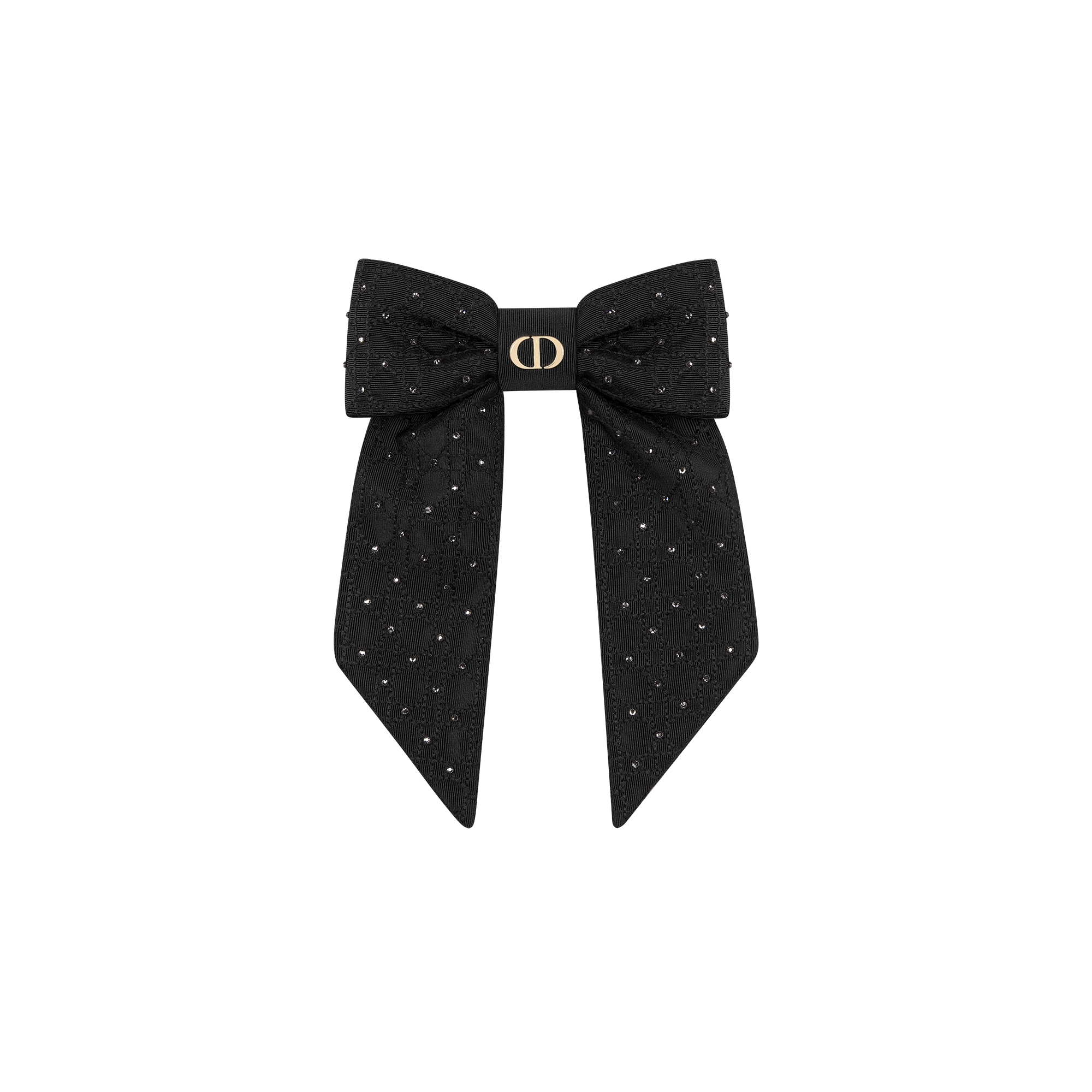 Large Dior Twist Bow Black Grosgrain-Effect Technical Fabric and Silver-Tone Crystals E01