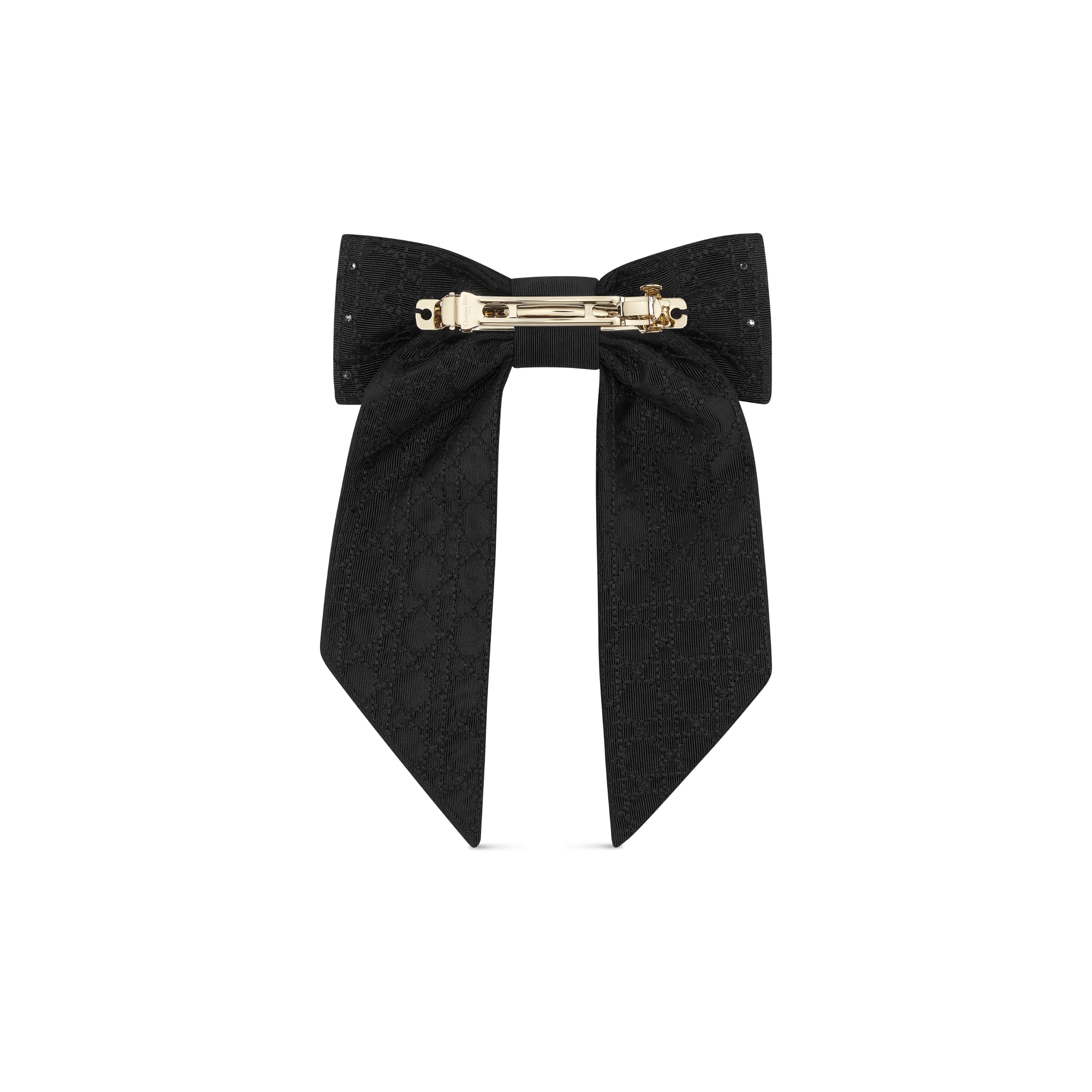 Dior 트위스트 라지 보우 블랙 그로그랭-이펙트 테크니컬 패브릭 & 실버 톤 크리스탈 E08