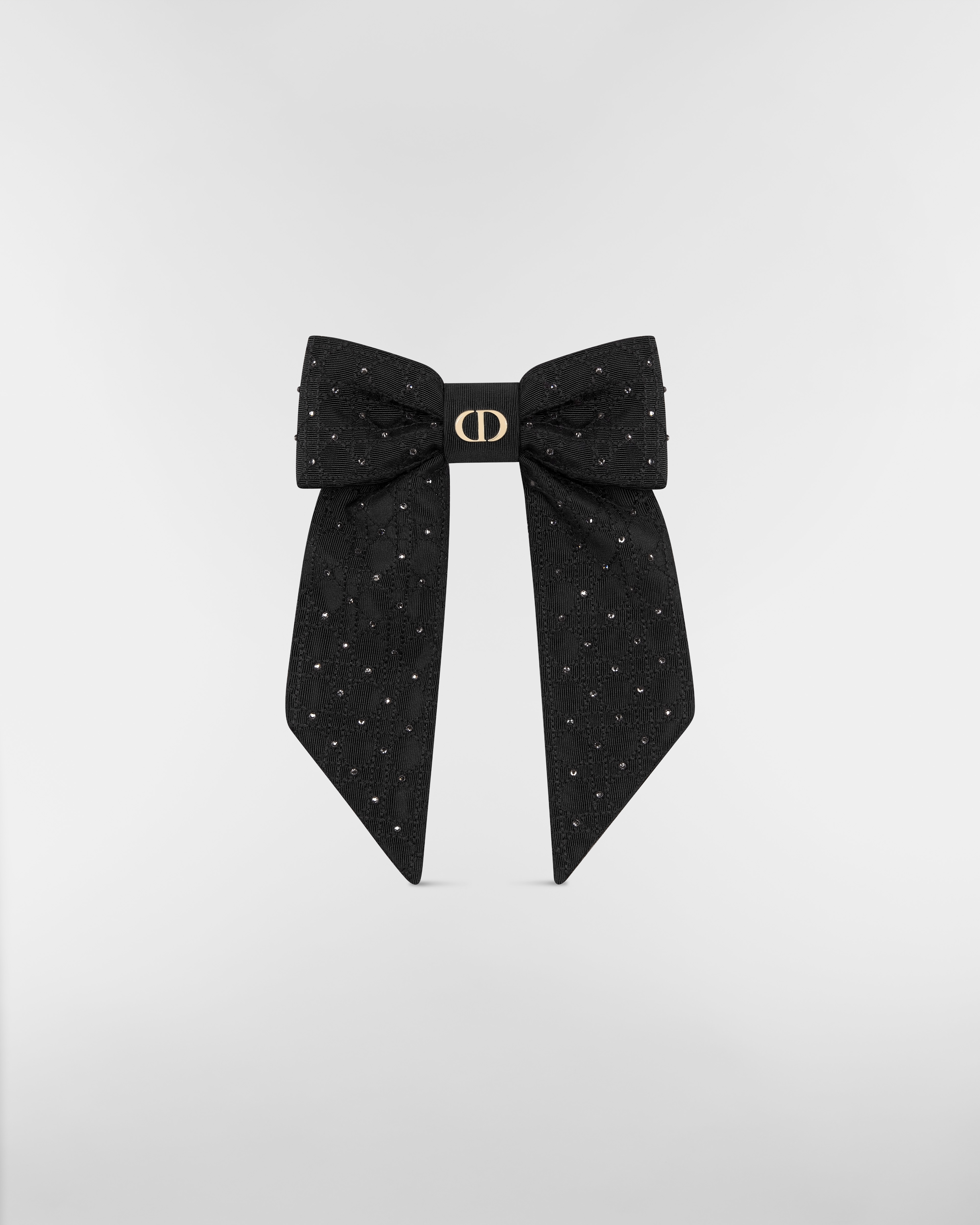 Large Dior Twist Bow Black Grosgrain-Effect Technical Fabric and Silver-Tone Crystals E01