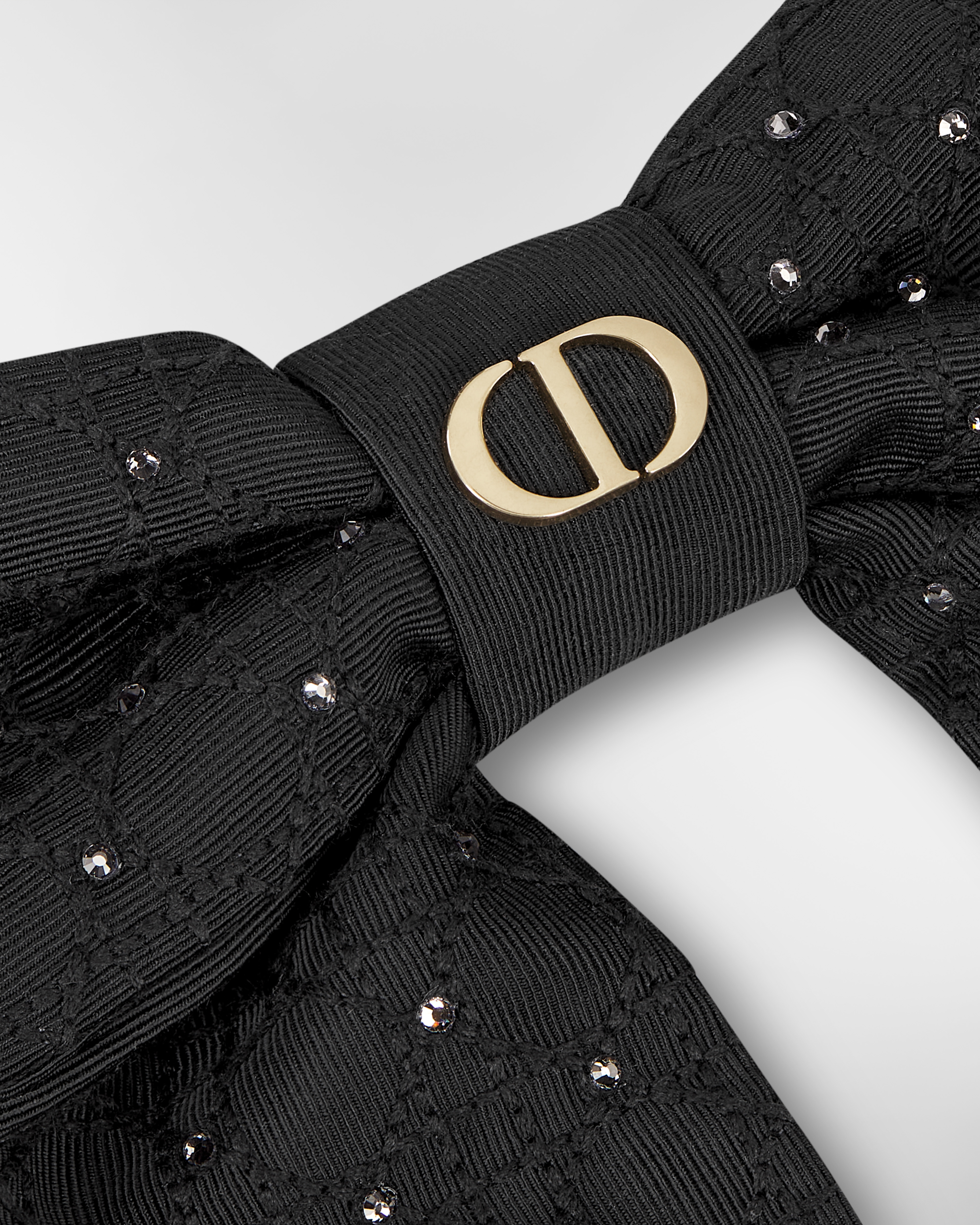 Large Dior Twist Bow Black Grosgrain-Effect Technical Fabric and Silver-Tone Crystals E09