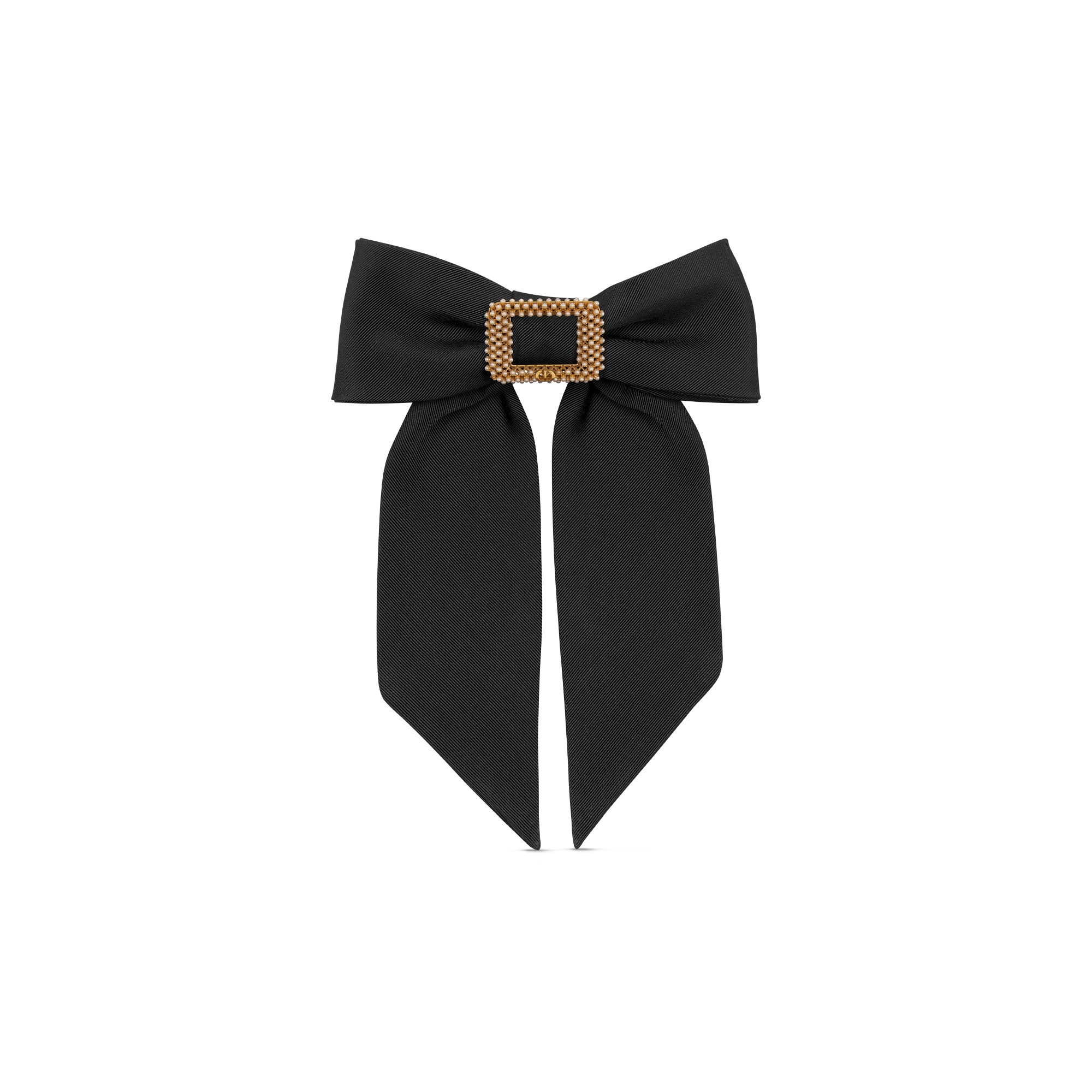 Barrette large Dior Twist Tissu technique effet gros-grain noir et perles en résine blanche E01