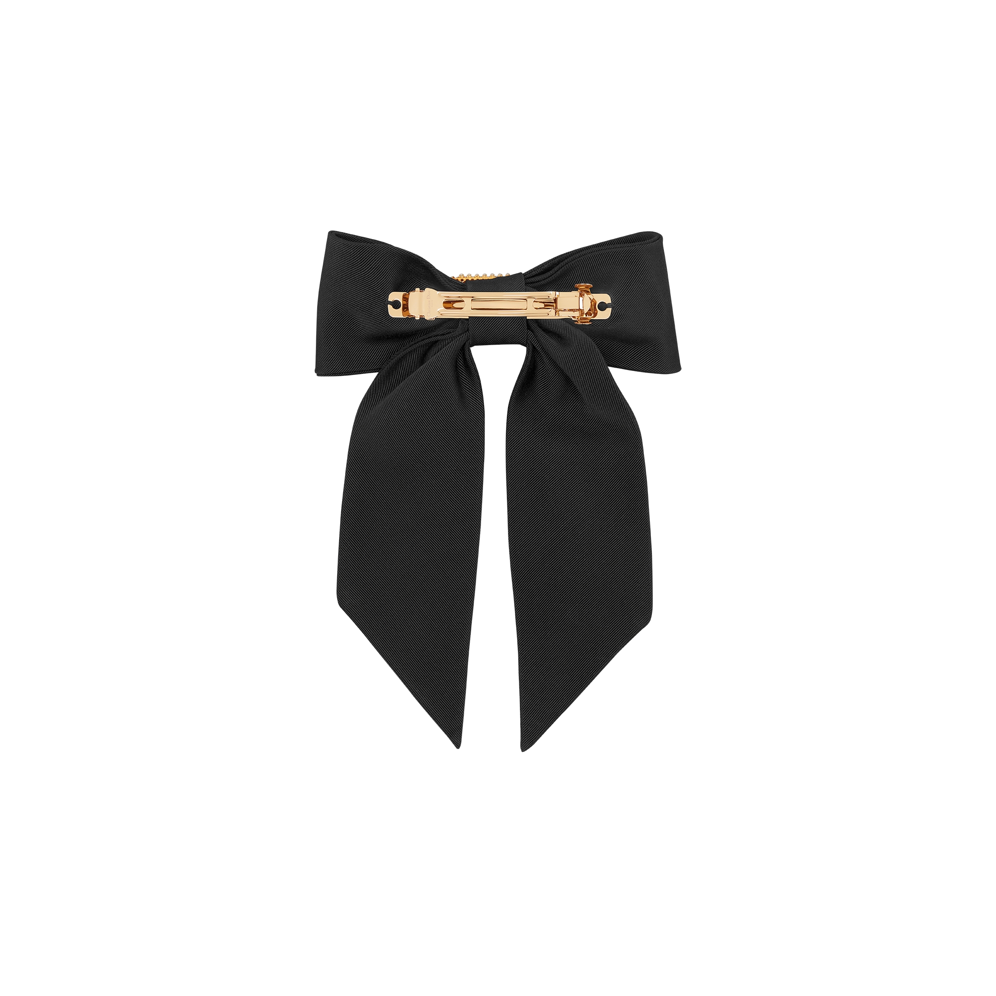Large Dior Twist Bow Black Grosgrain-Effect Technical Fabric and White Resin Pearls E08