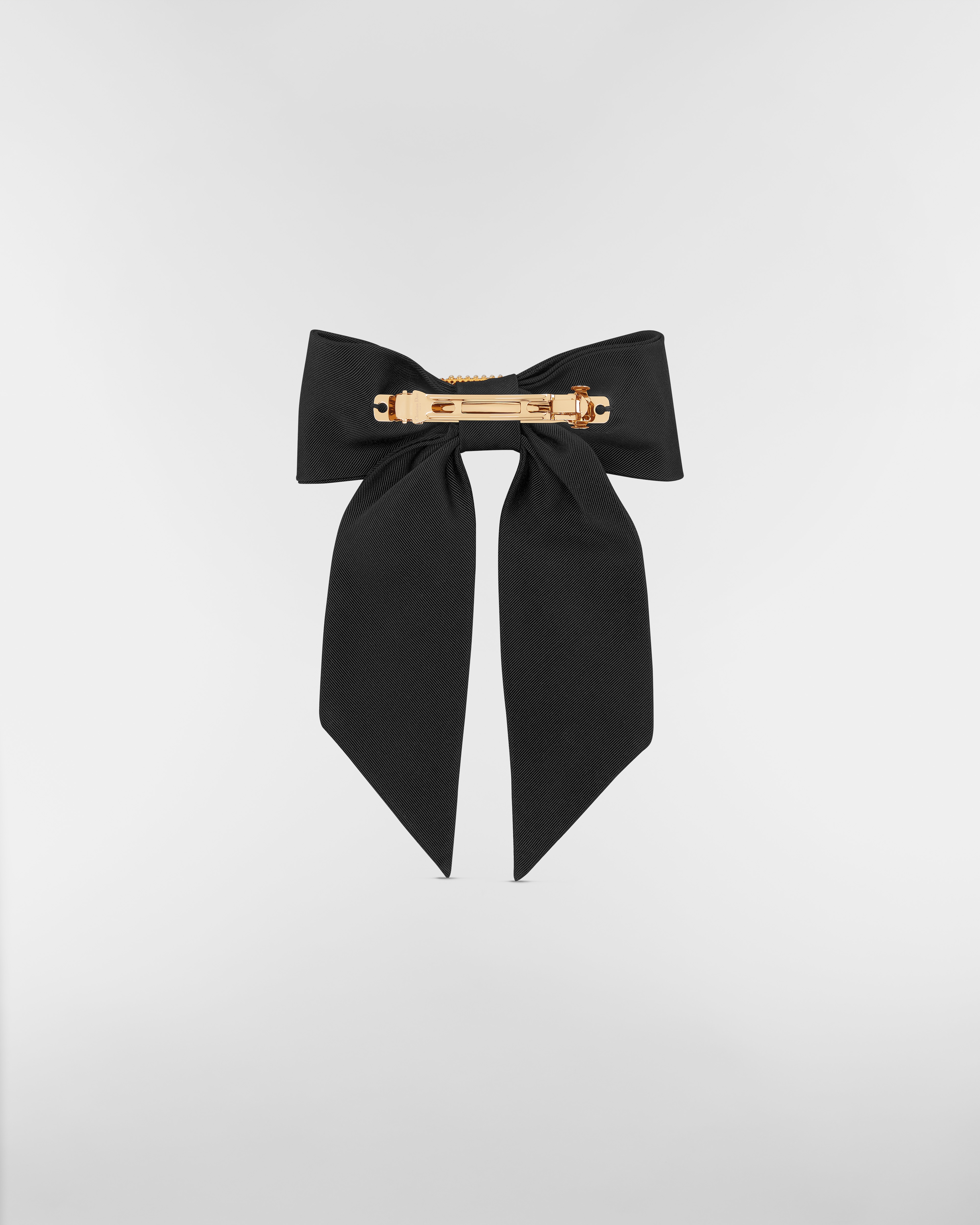 Large Dior Twist Bow Black Grosgrain-Effect Technical Fabric and White Resin Pearls E08