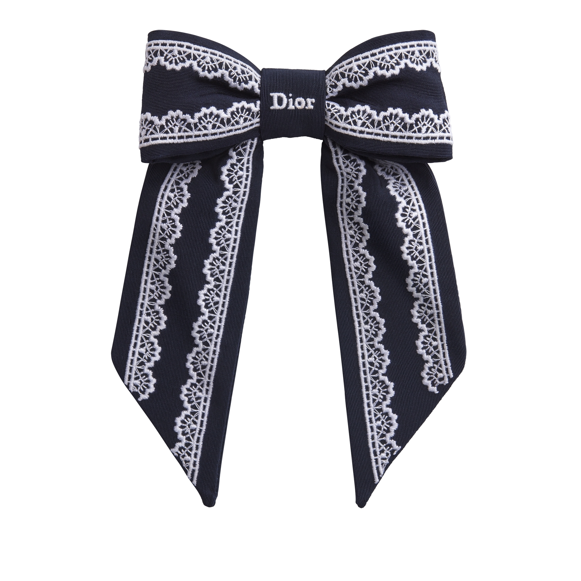  Tissu technique effet gros-grain brodé bleu marine et blanc