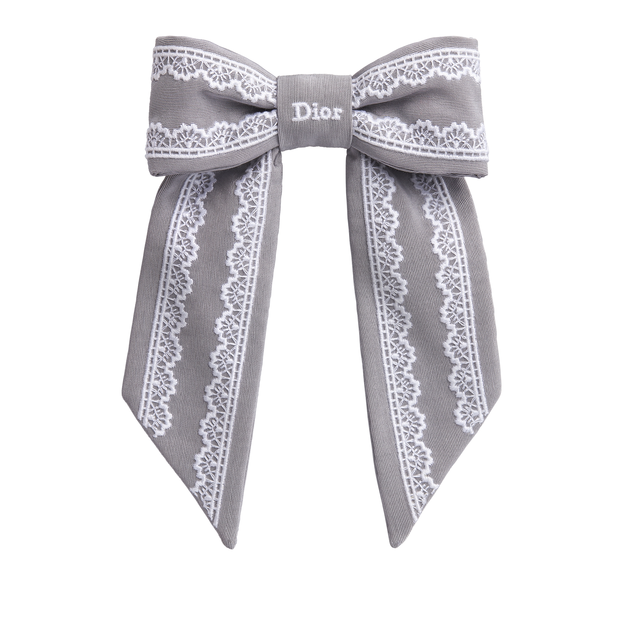  Gray and White Embroidered Grosgrain-Effect Technical Fabric