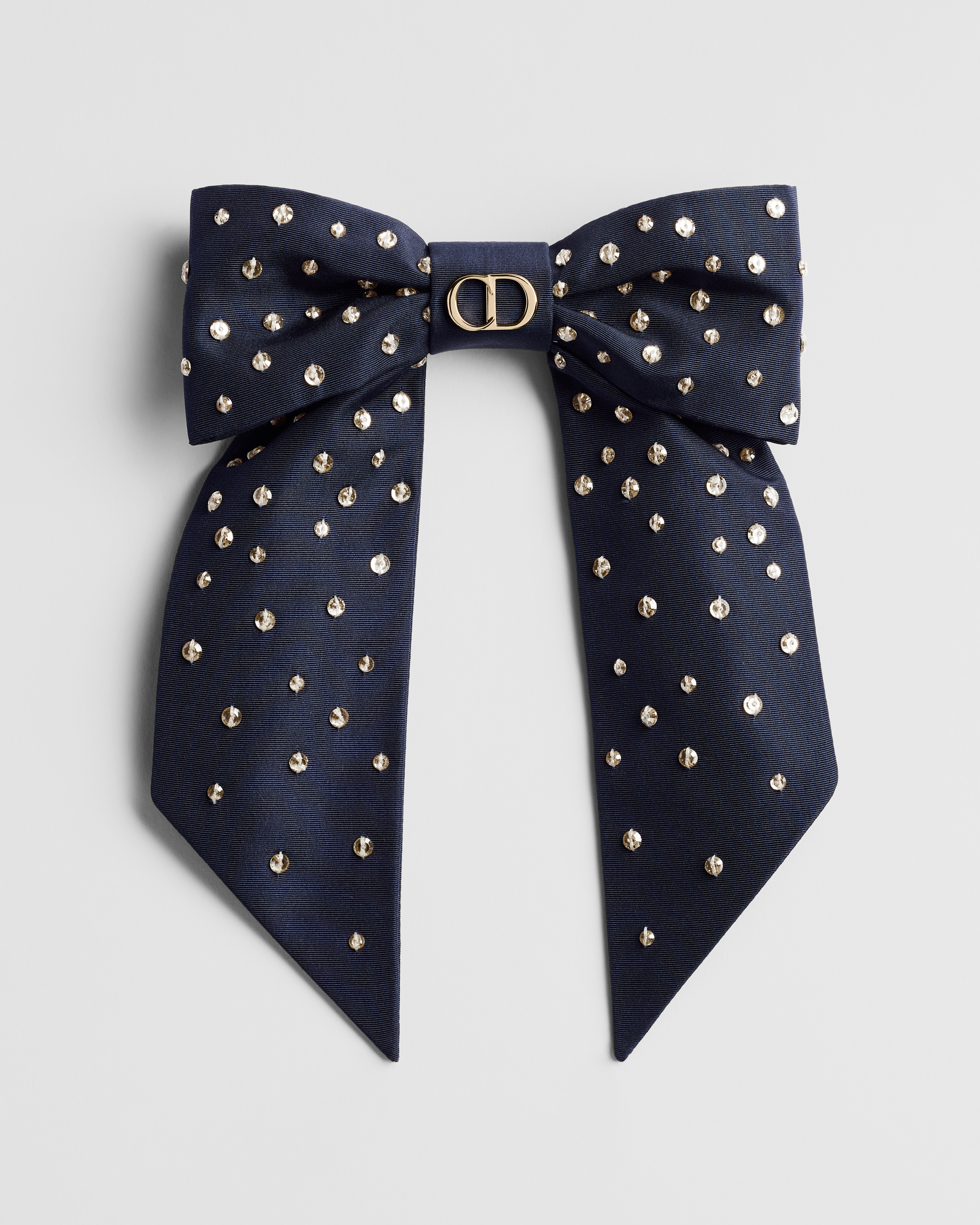 Large Dior Twist Bow Navy Blue Grosgrain-Effect Silk with Strass E01
