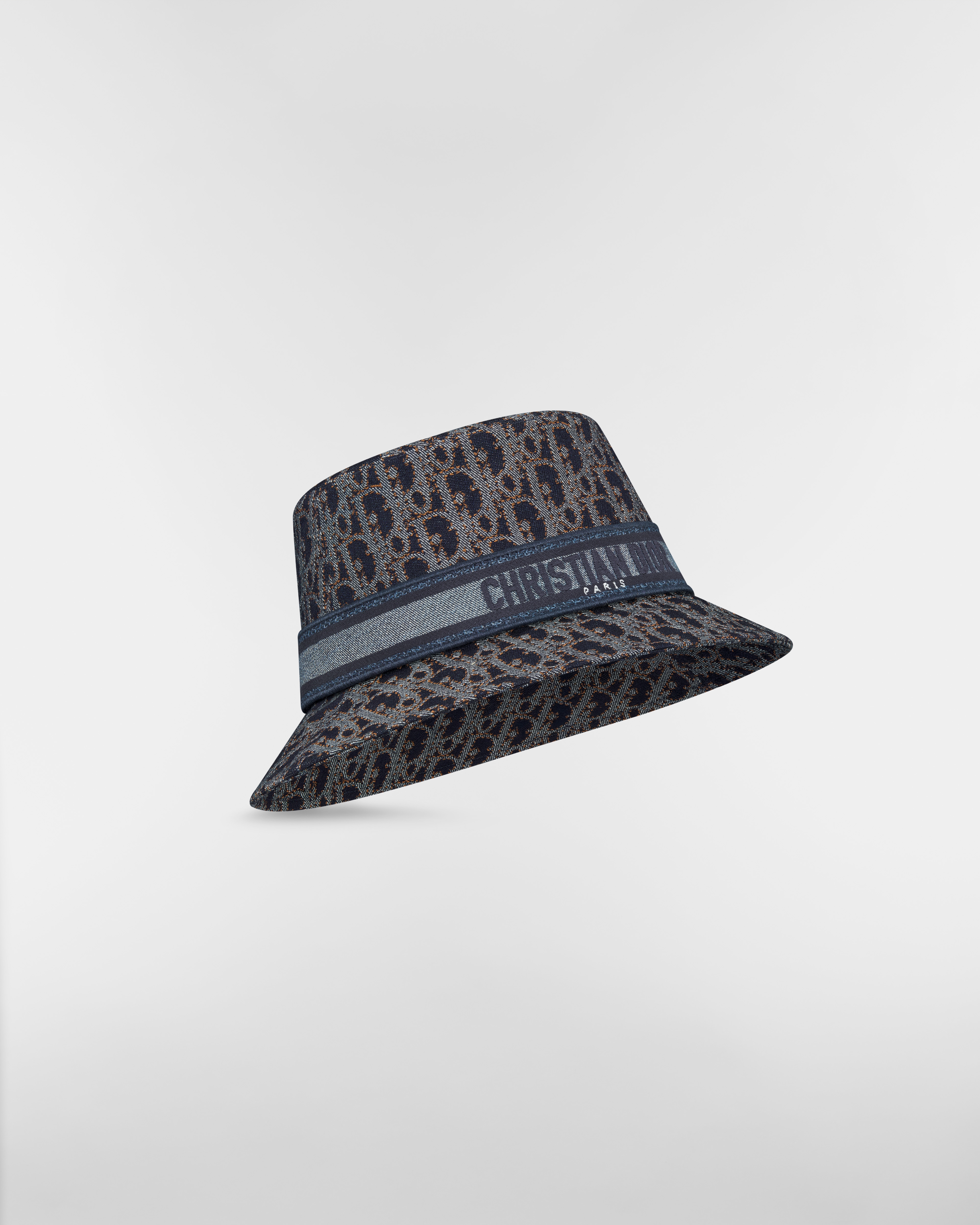 Dior Oblique Denim D-Bobby Small-Brim Bucket Hat Blue Jacquard with Contrasting Topstitching E03
