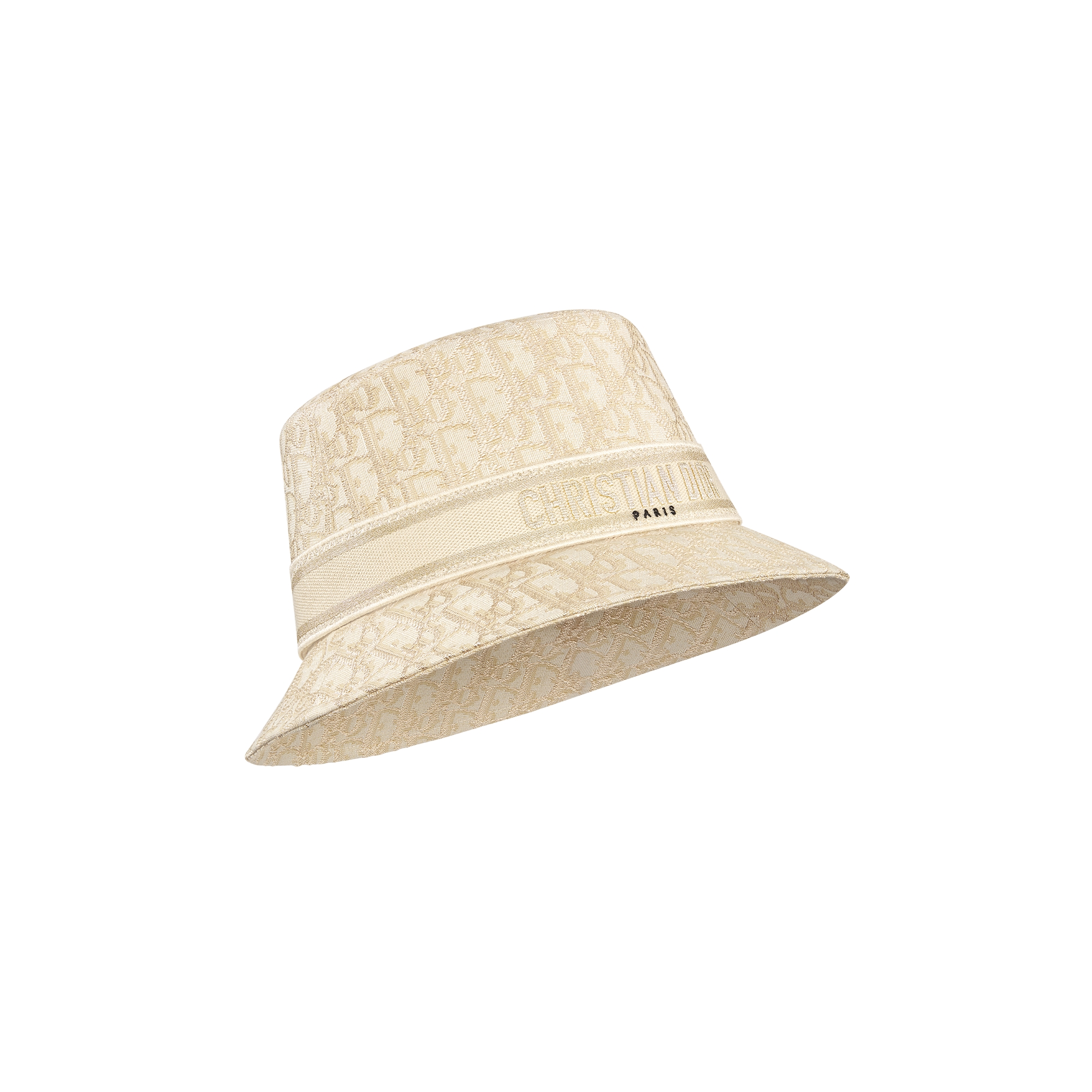 Dior Oblique D-Bobby Small-Brim Bucket Hat Beige and Gold-Tone Cotton Blend E03