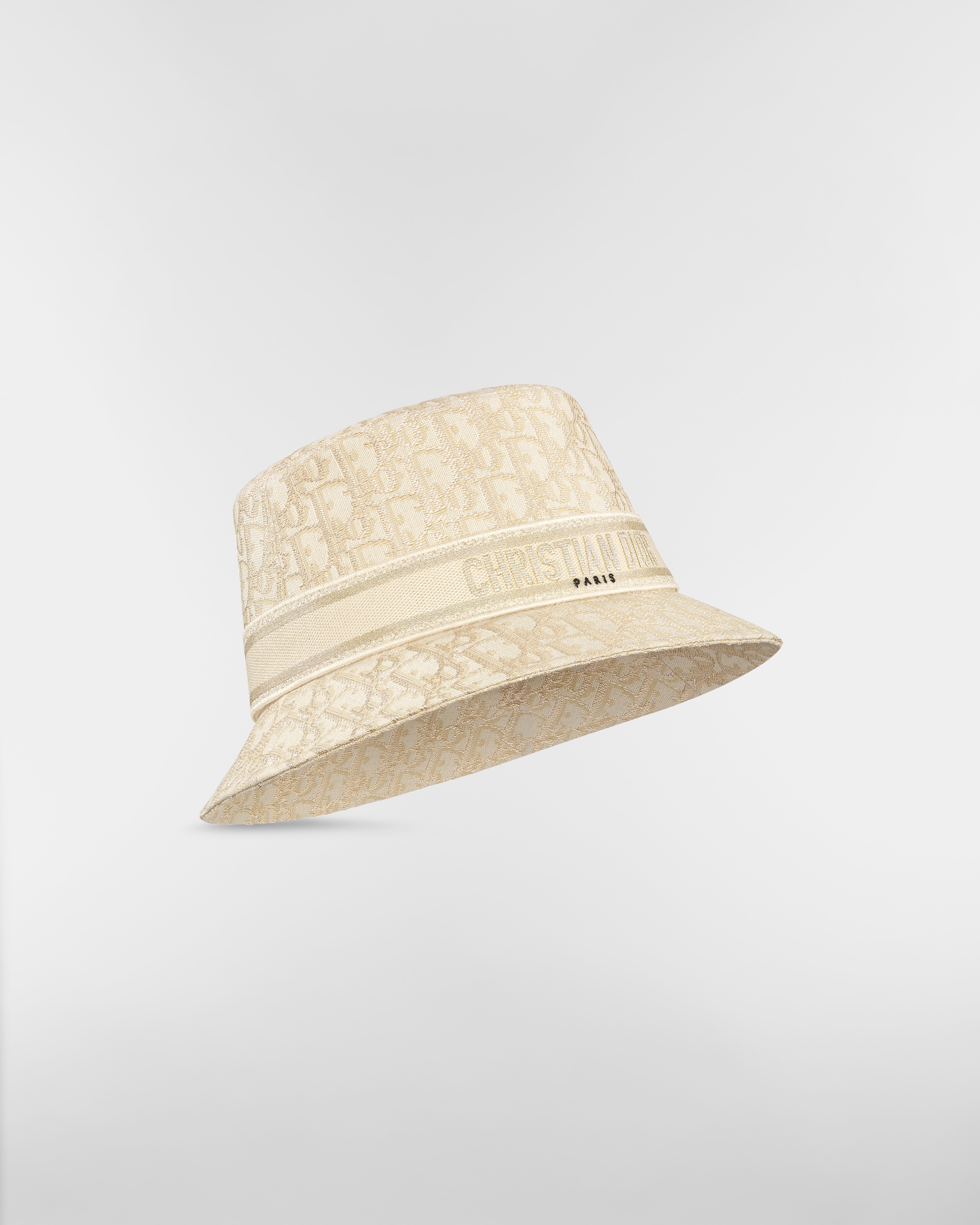 Dior Oblique D-Bobby Small-Brim Bucket Hat Beige and Gold-Tone Cotton Blend E03