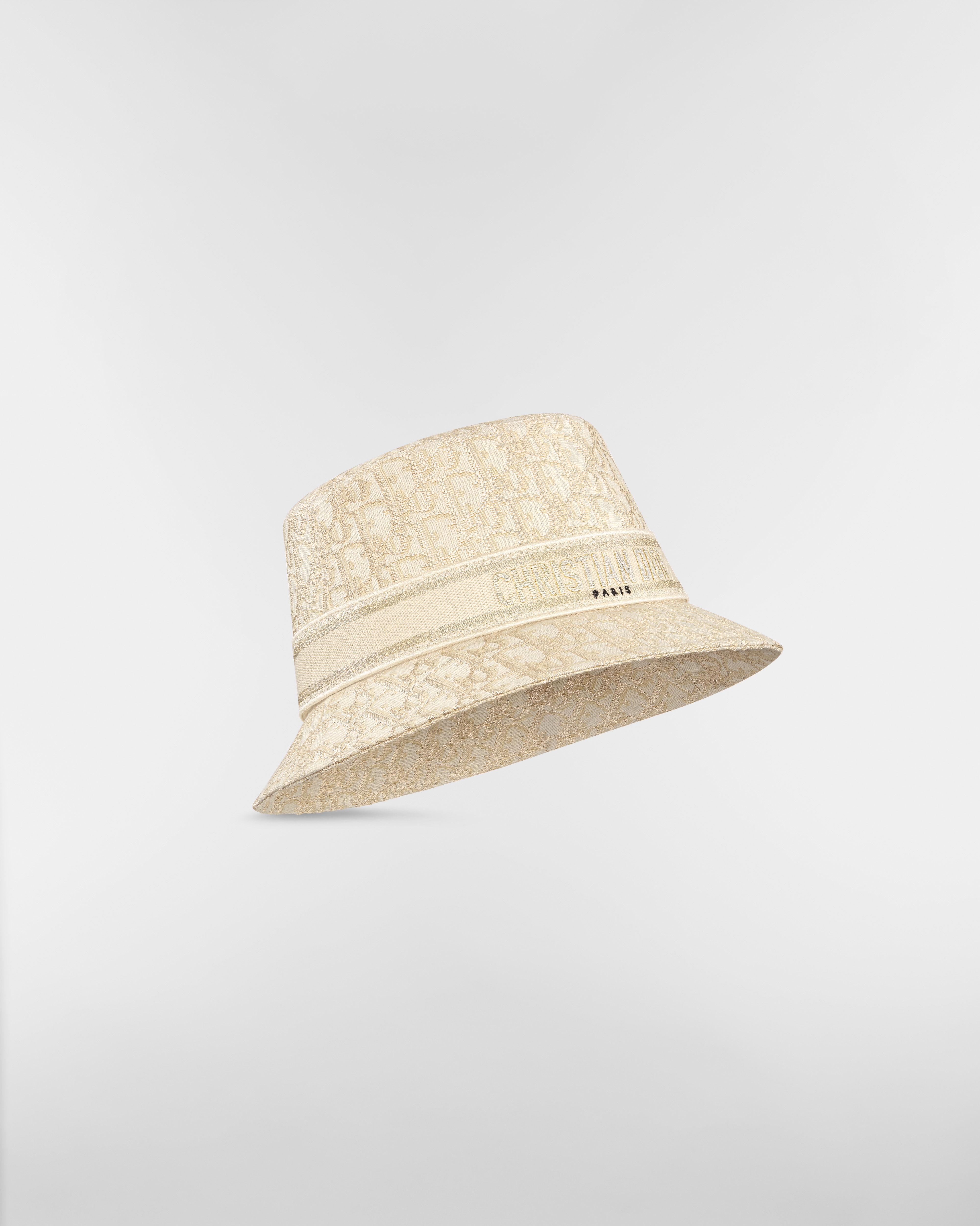 Dior Oblique D-Bobby Small-Brim Bucket Hat Beige and Gold-Tone Cotton Blend E03