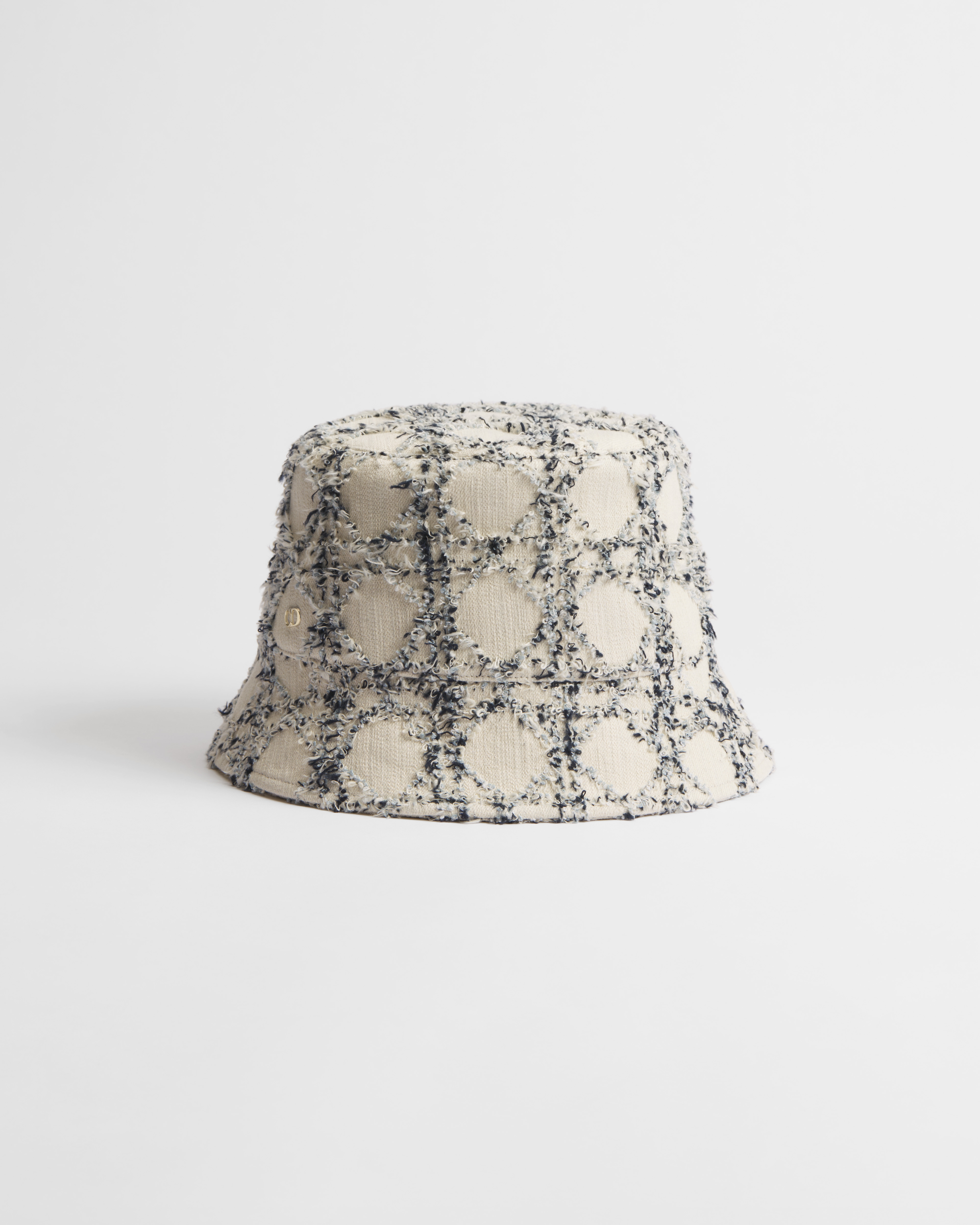 Sombrero de pescador Cannage Teddy-D de ala corta Buclé de mezcla de algodón con efecto denim en blanco y azul E03