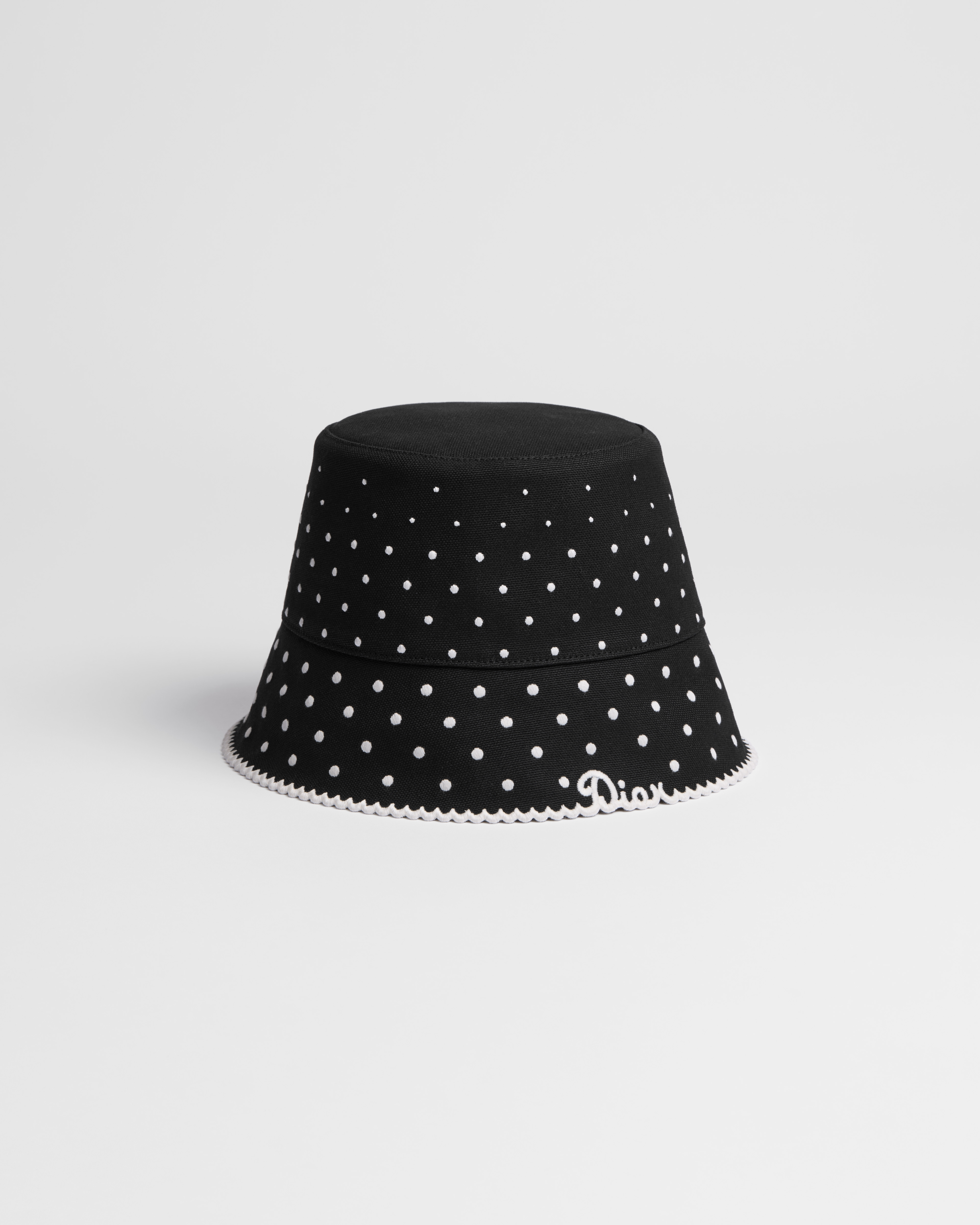 PolkaDior Teddy-D Small Brim Bucket Hat Black Cotton E03